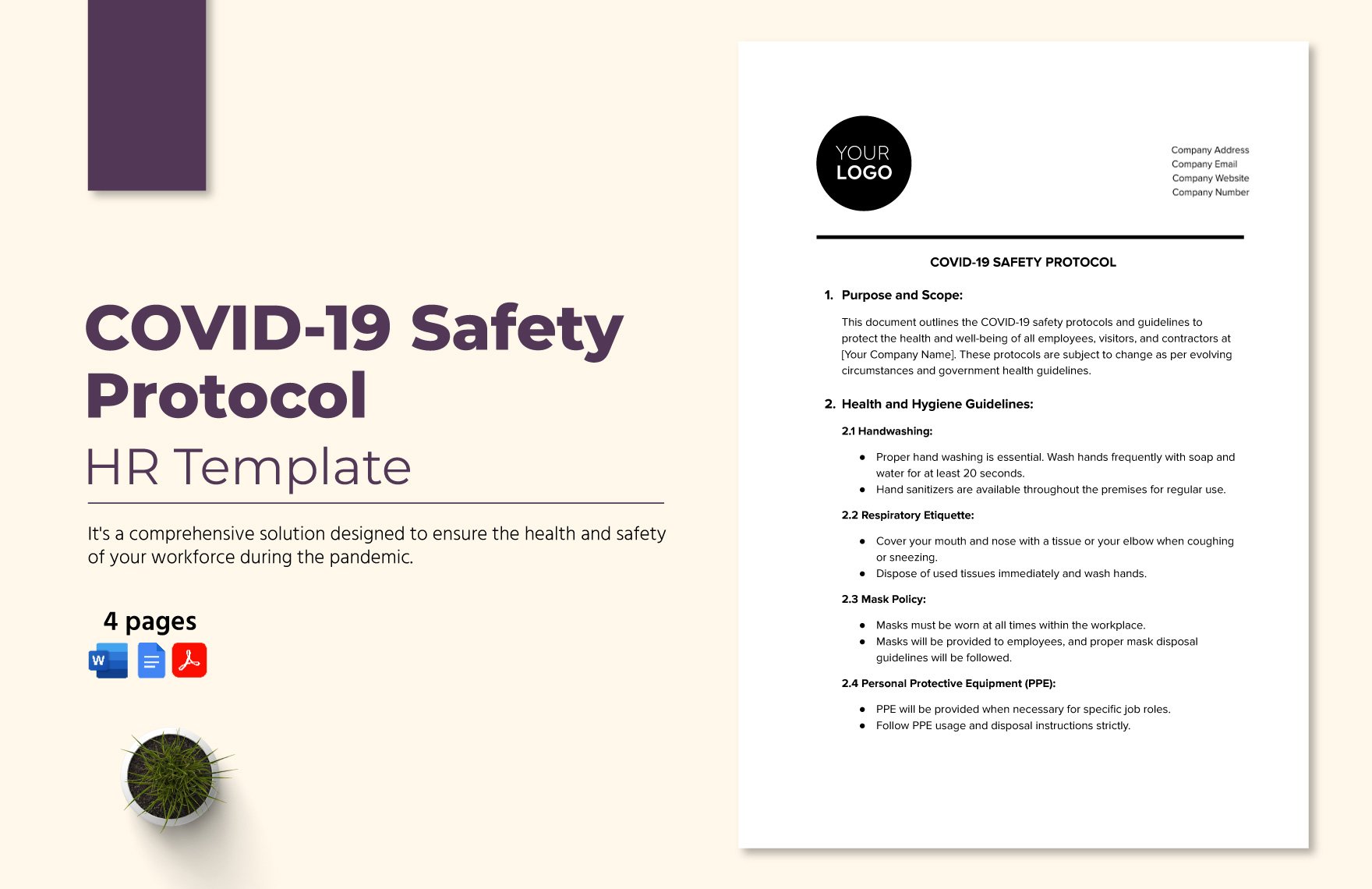 COVID-19 Safety Protocol HR Template in Word, Google Docs, PDF