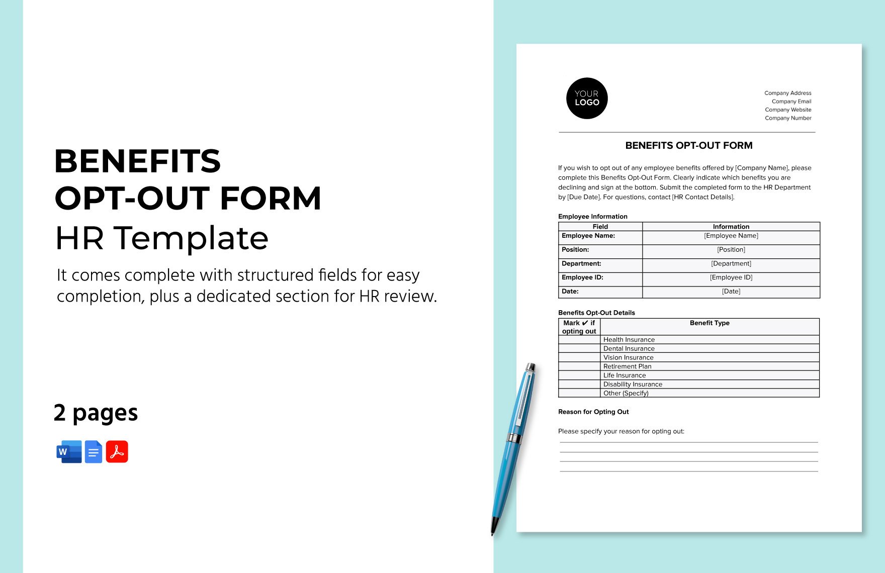 Benefits Opt-out Form HR Template in Word, Google Docs, PDF