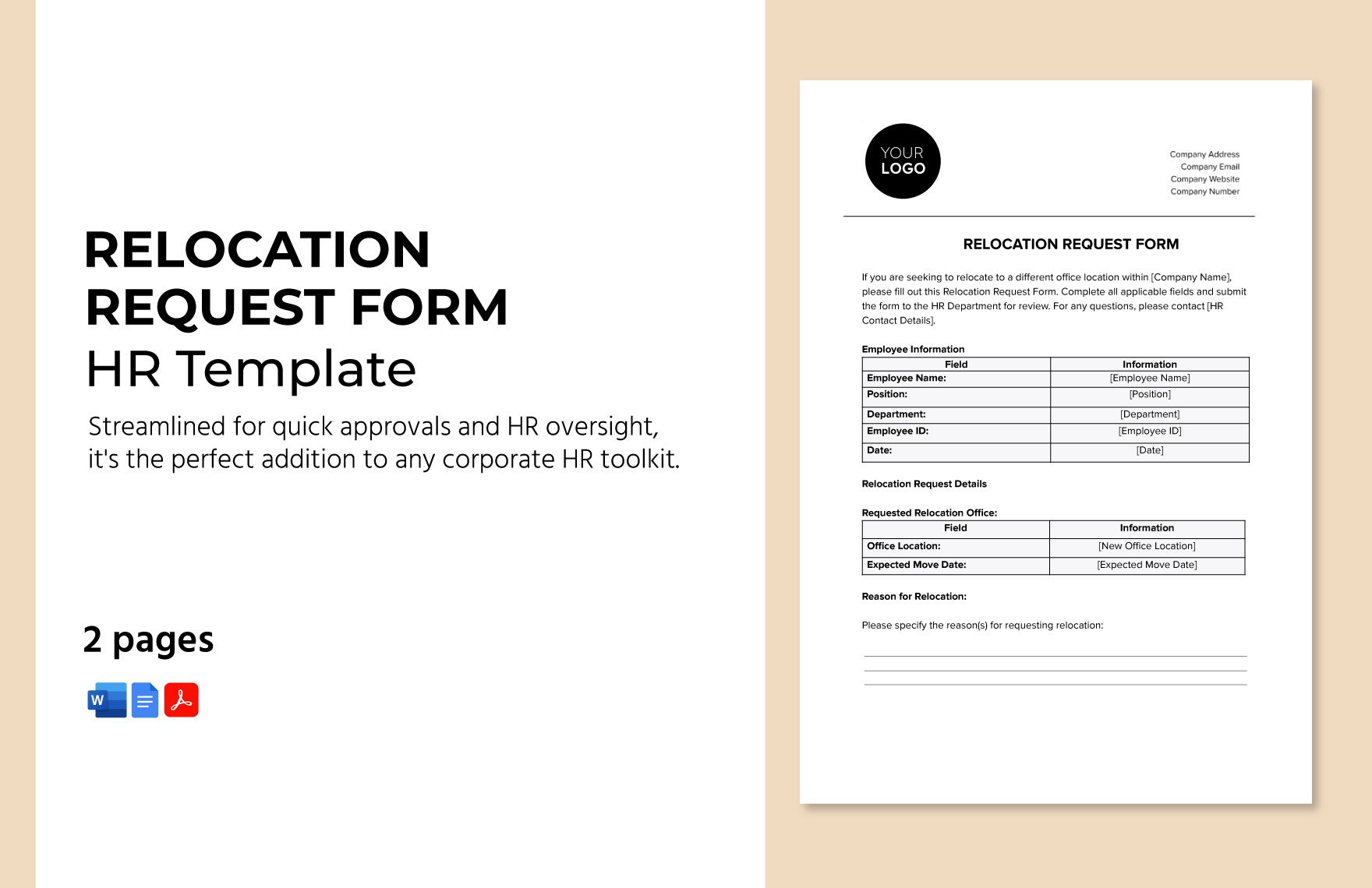 Relocation Request Form HR Template in Word, Google Docs, PDF