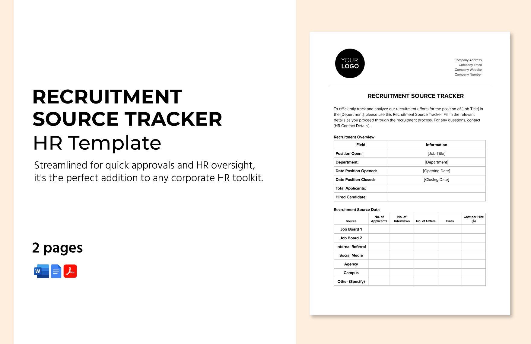 Recruitment Source Tracker HR Template in Word, Google Docs, PDF