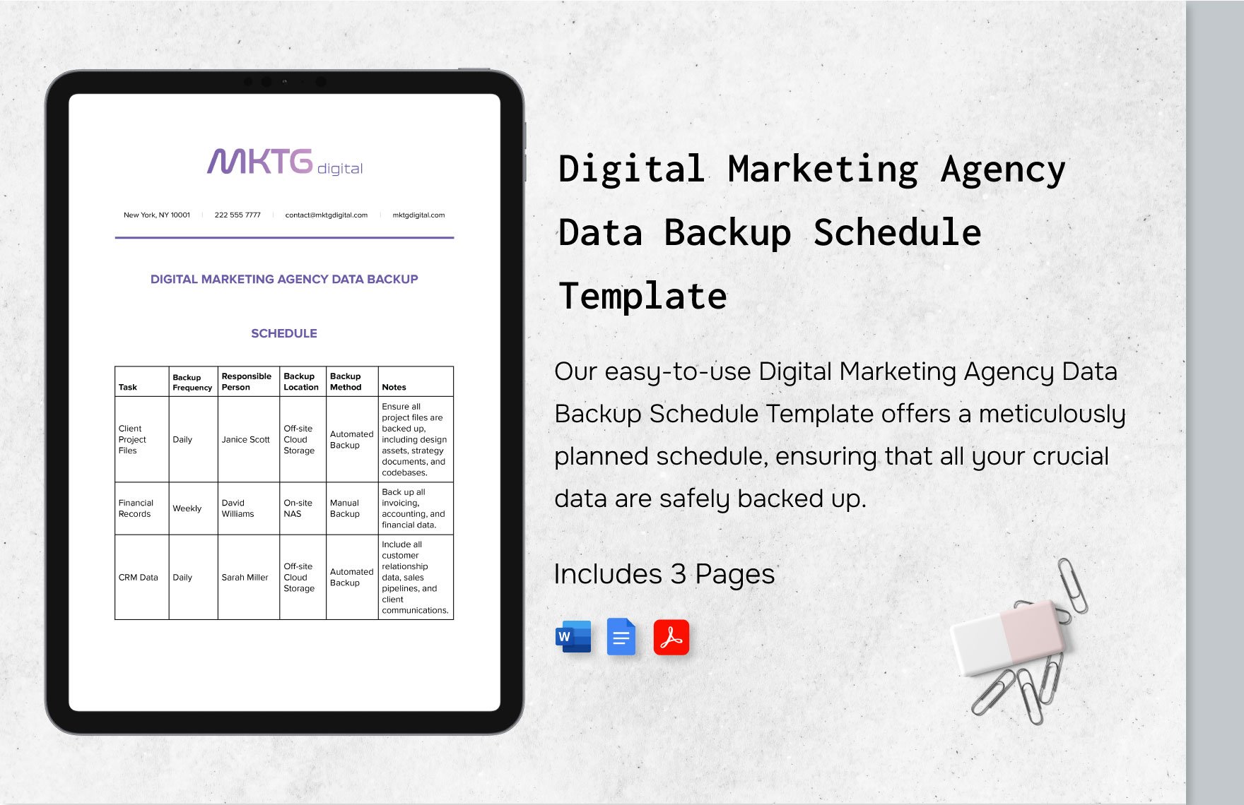 Digital Marketing Agency Data Backup Schedule Template