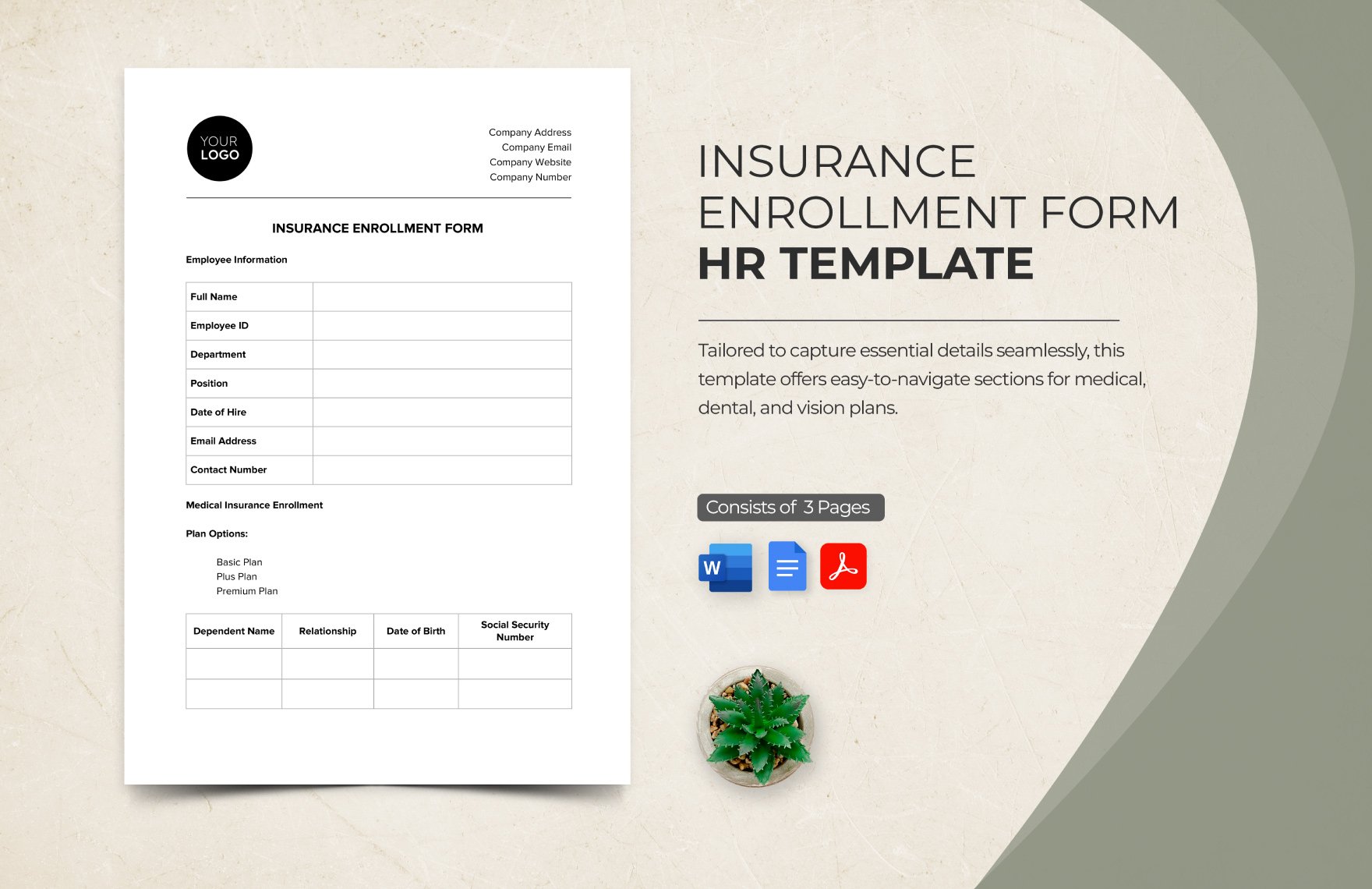 Insurance Enrollment Form HR Template in Word, Google Docs, PDF