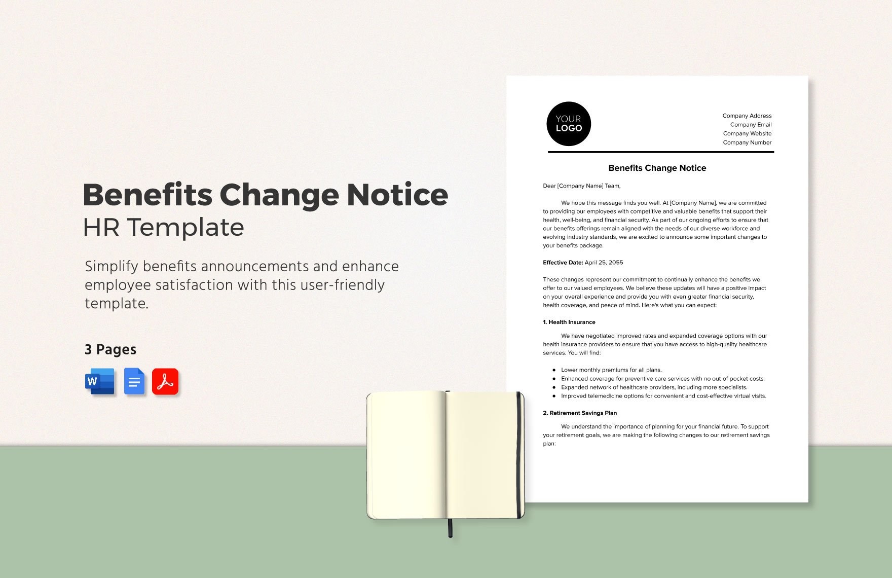 Benefits Change Notice HR Template in Word, Google Docs, PDF