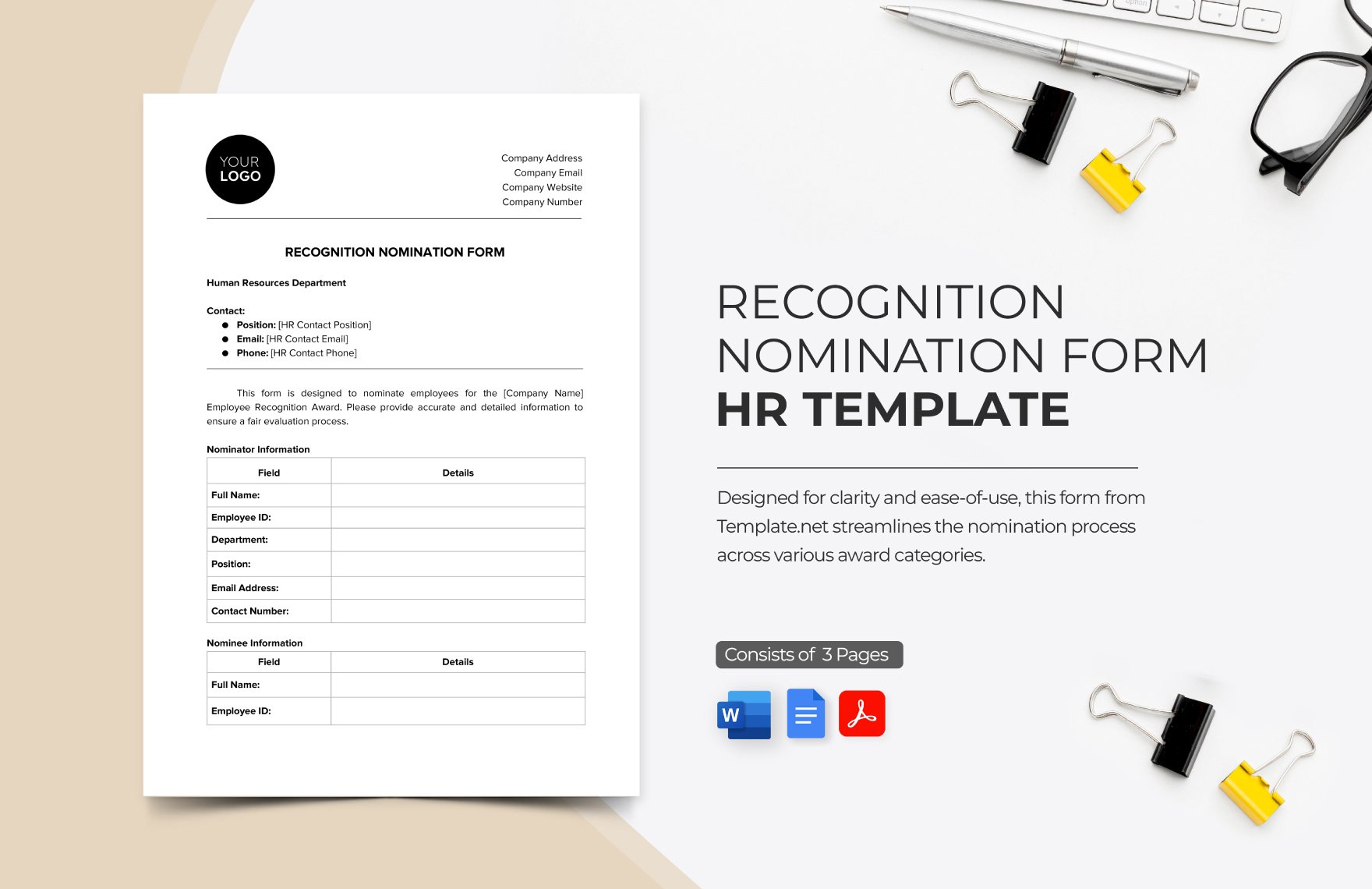 Recognition Nomination Form HR Template in Word, Google Docs, PDF