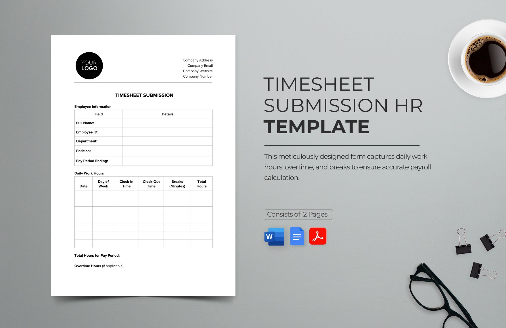 Timesheet Submission HR Template in Word, Google Docs, PDF, Apple Pages