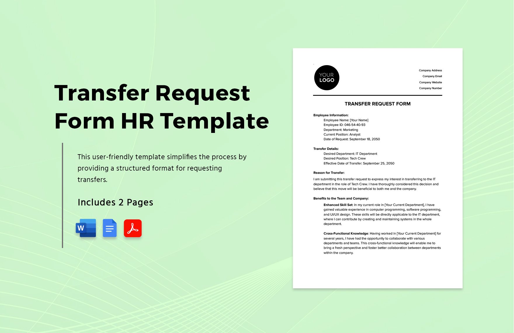 Transfer Request Form HR Template