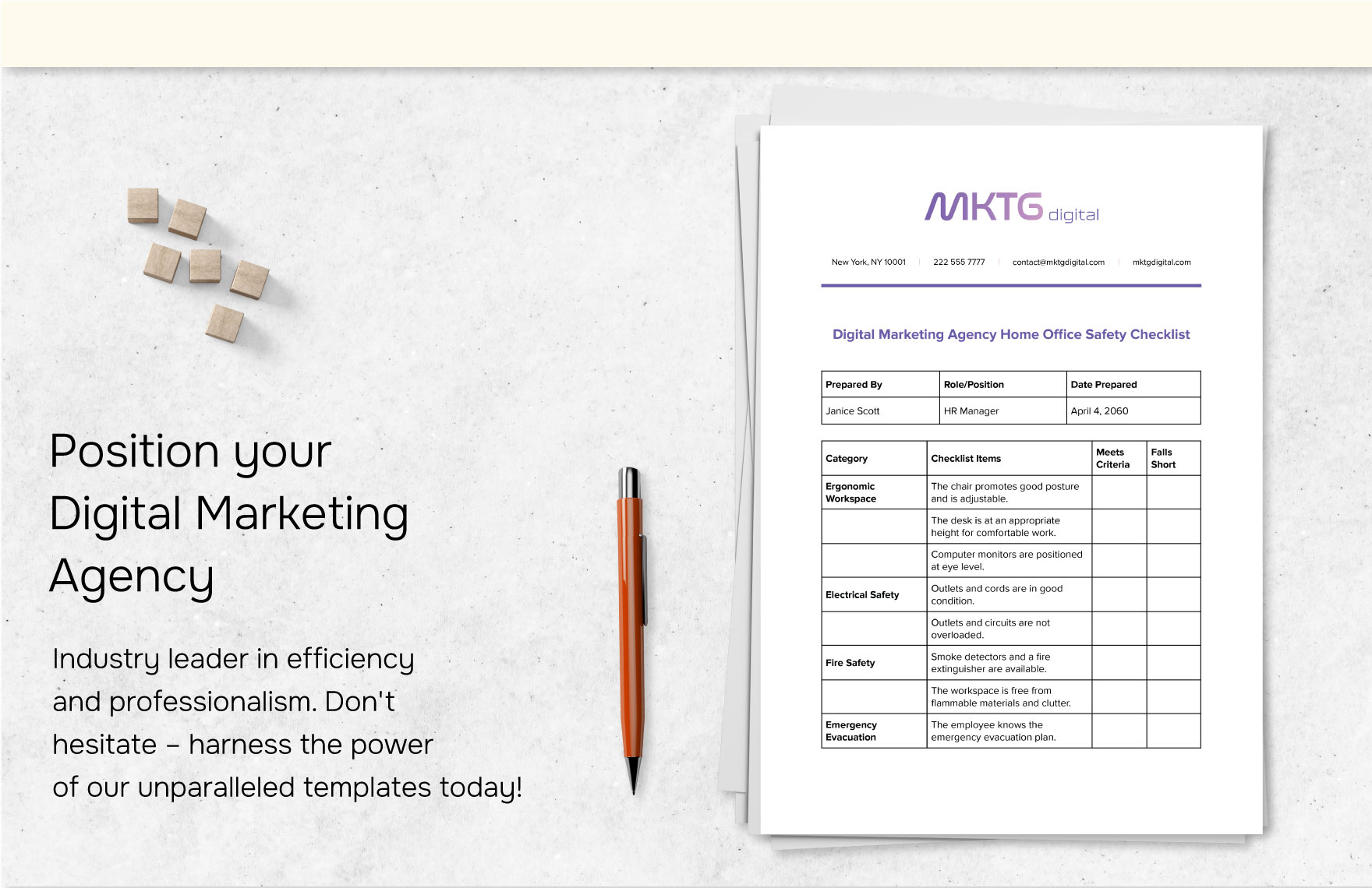 Digital Marketing Agency Home Office Safety Checklist Template