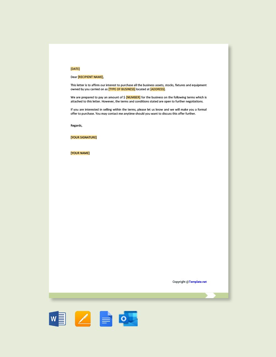 Business Purchase Offer Letter Template