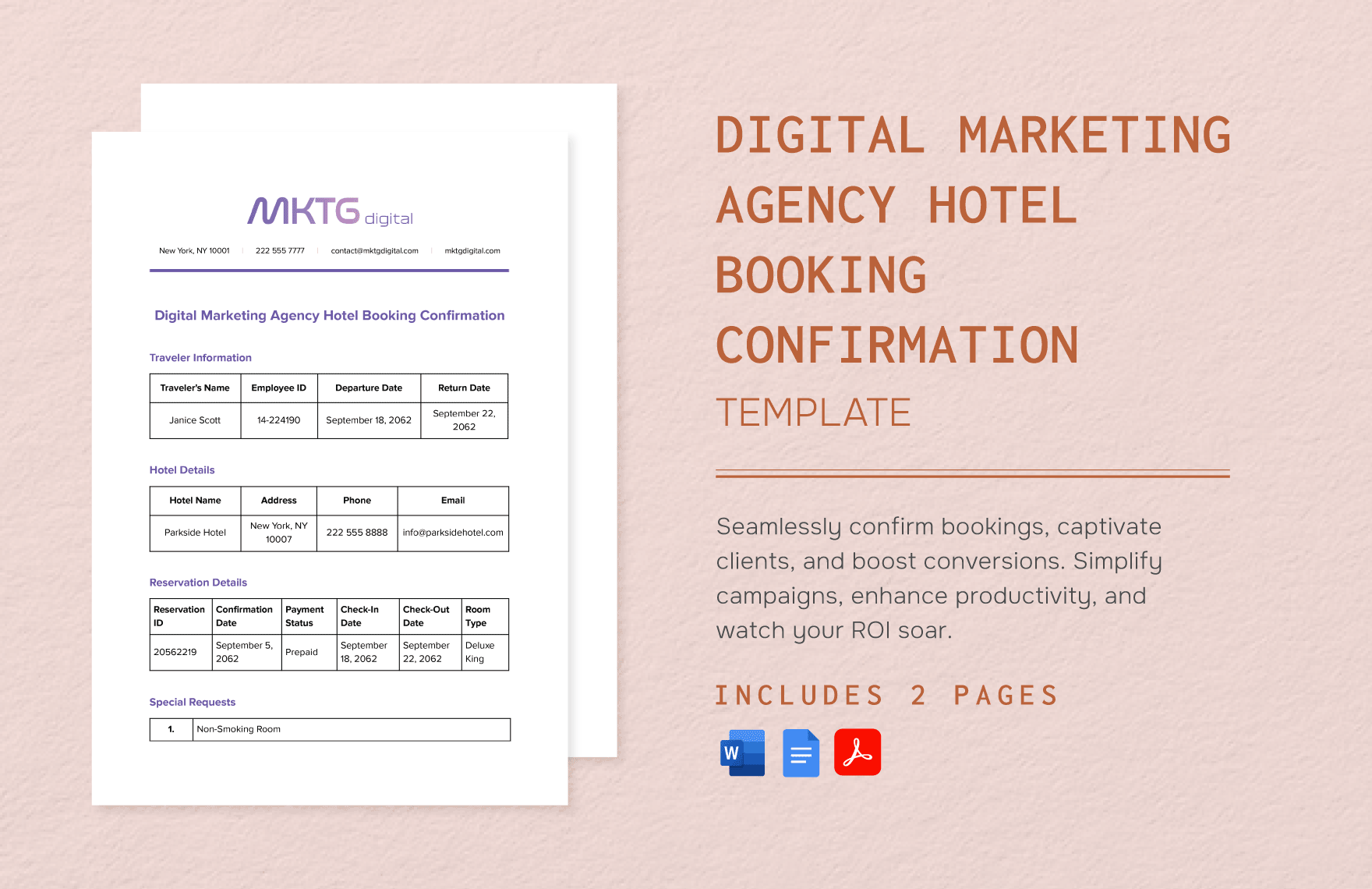Digital Marketing Agency Hotel Booking Confirmation Template