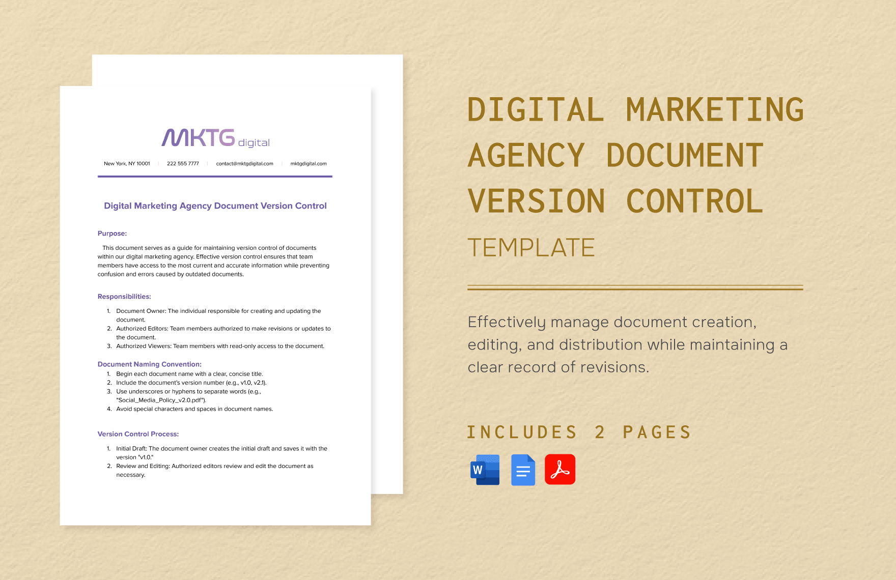 Digital Marketing Agency Document Version Control Template