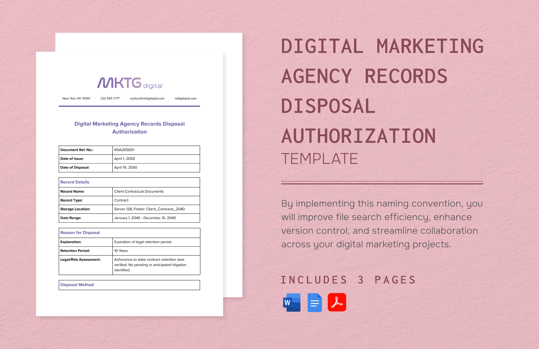 Digital Marketing Agency Records Disposal Authorization Template