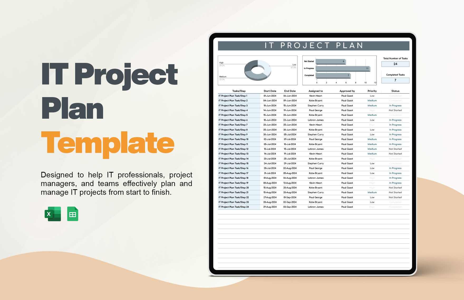 IT Project Plan Template in Excel, Google Sheets