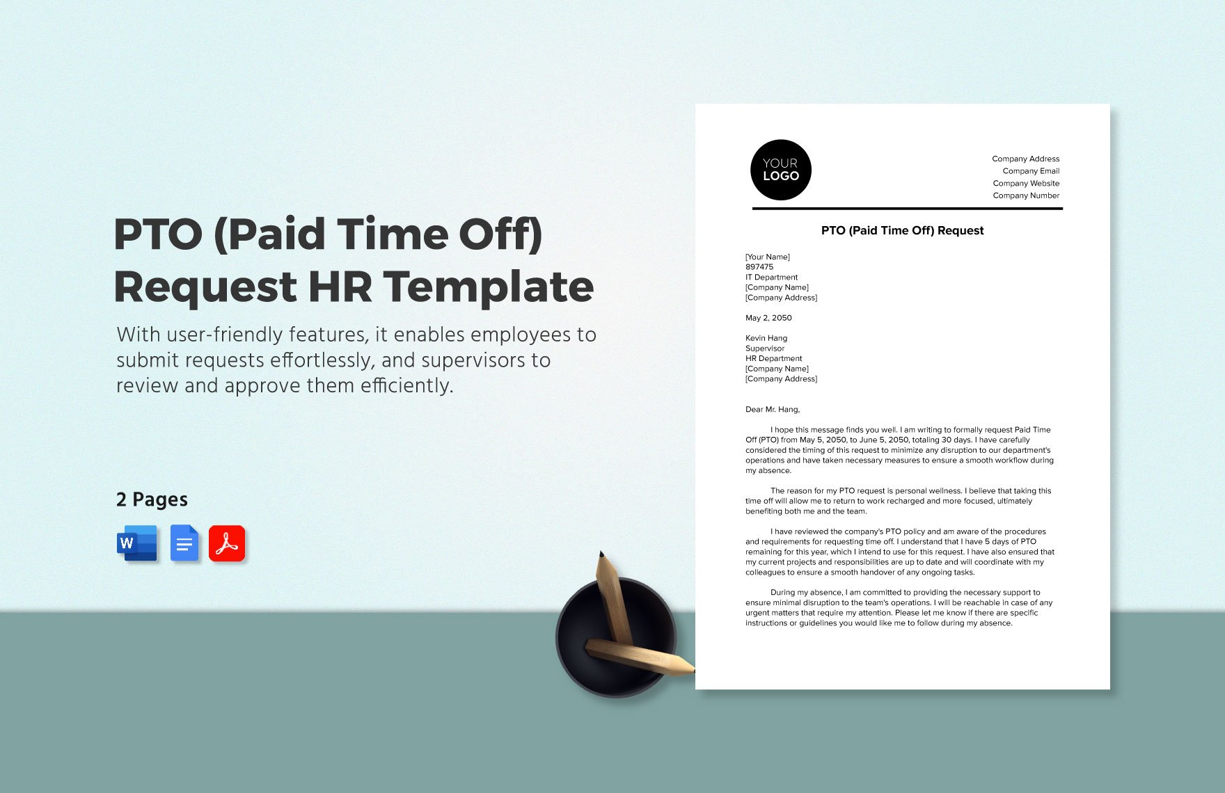 PTO (Paid Time Off) Request HR Template in Word, Google Docs, PDF