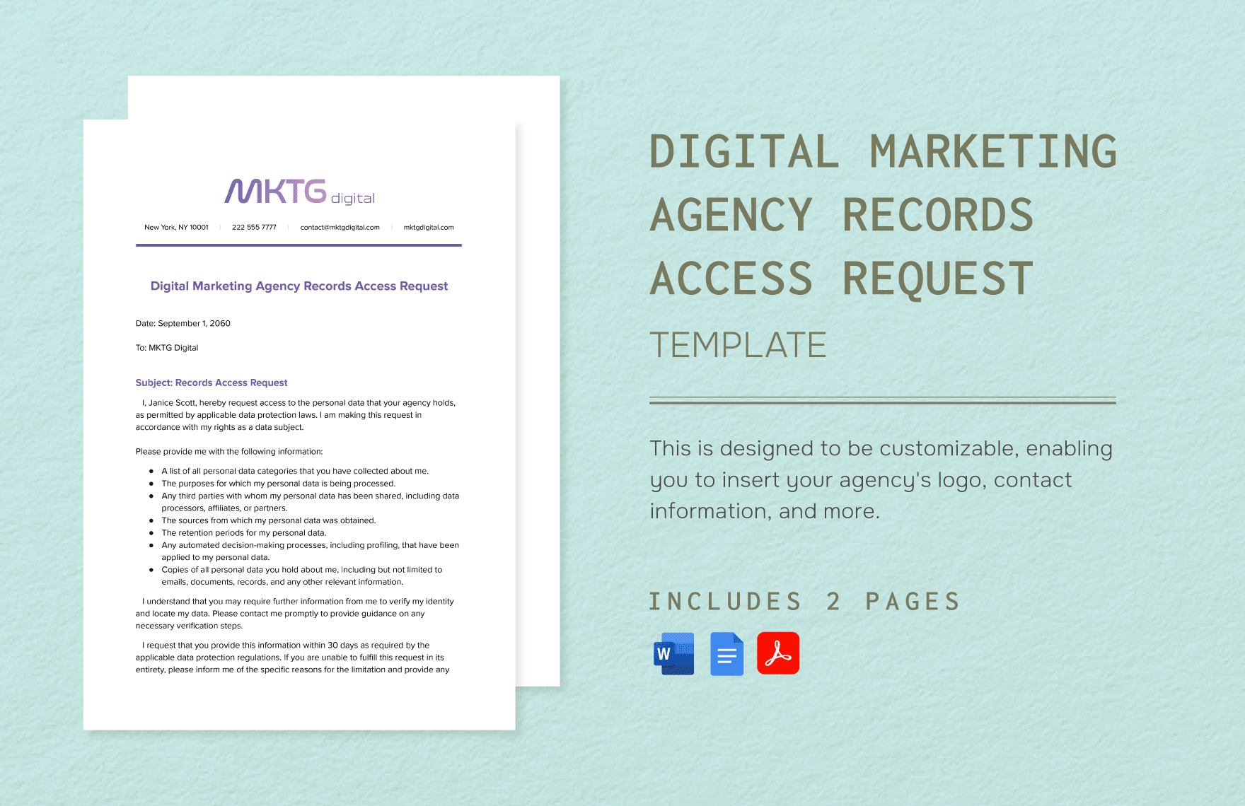 Digital Marketing Agency Records Access Request Template