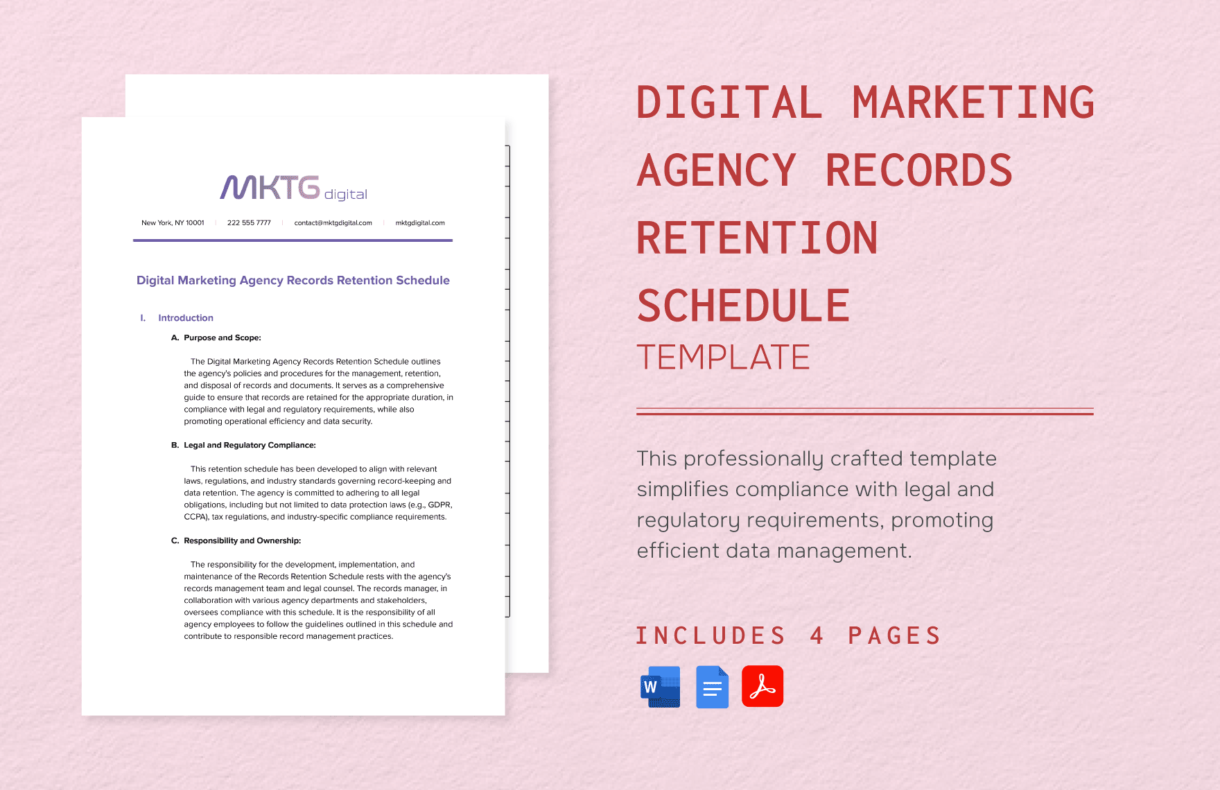 Digital Marketing Agency Records Retention Schedule Template