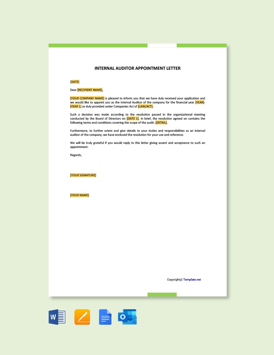 Free Internal Auditor Appointment Letter Template