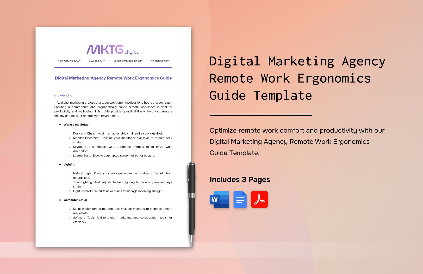 Digital Marketing Agency Remote Work Ergonomics Guide Template