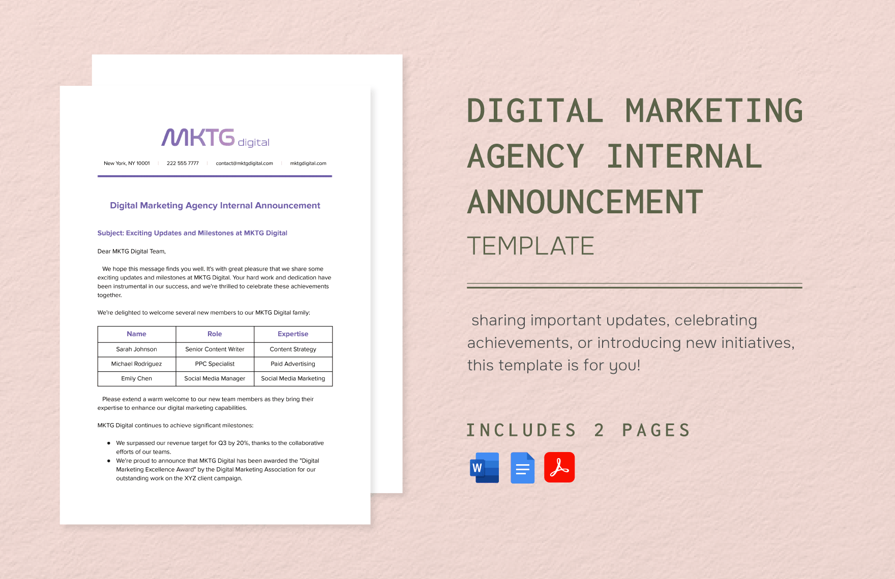 Digital Marketing Agency Internal Announcement Template
