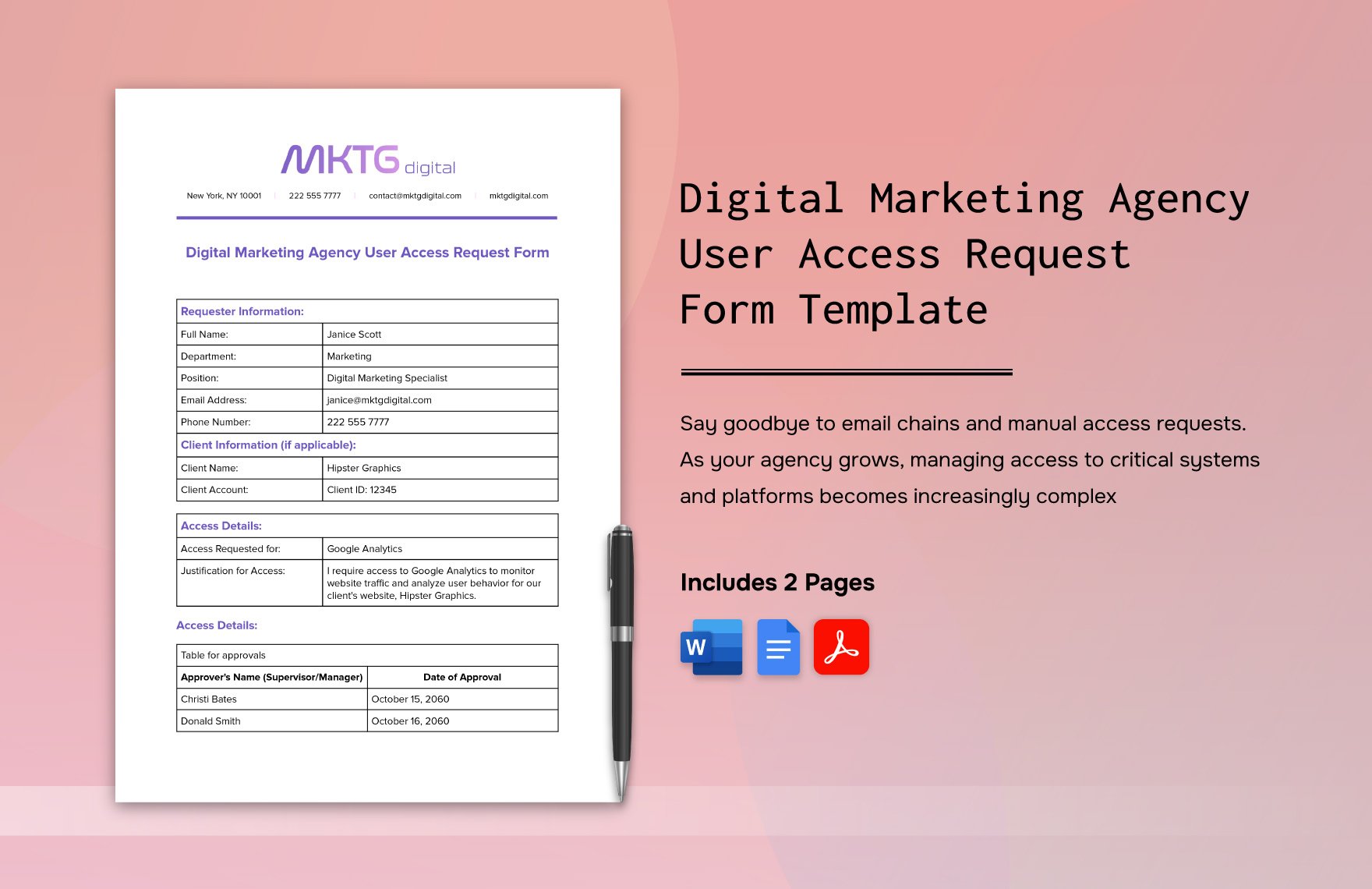 Digital Marketing Agency User Access Request Form Template