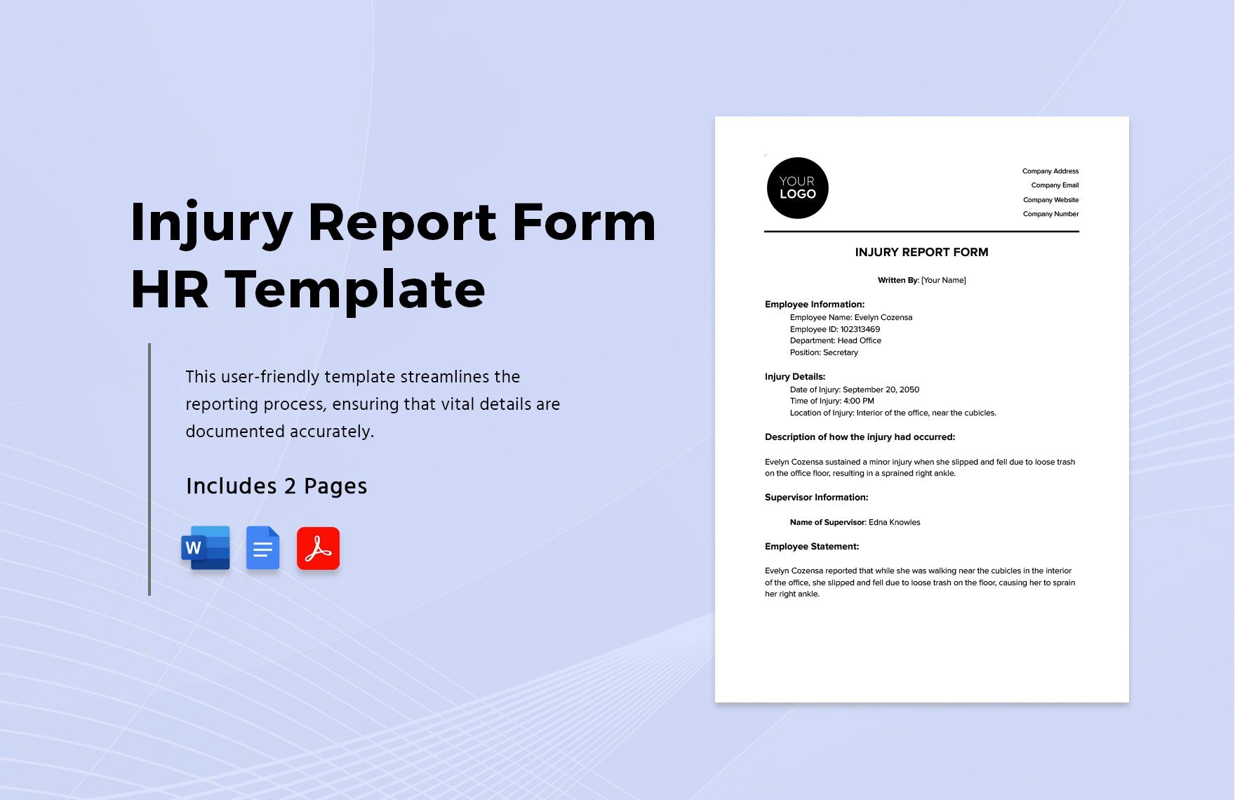 Injury Report Form HR Template in Word, Google Docs, PDF