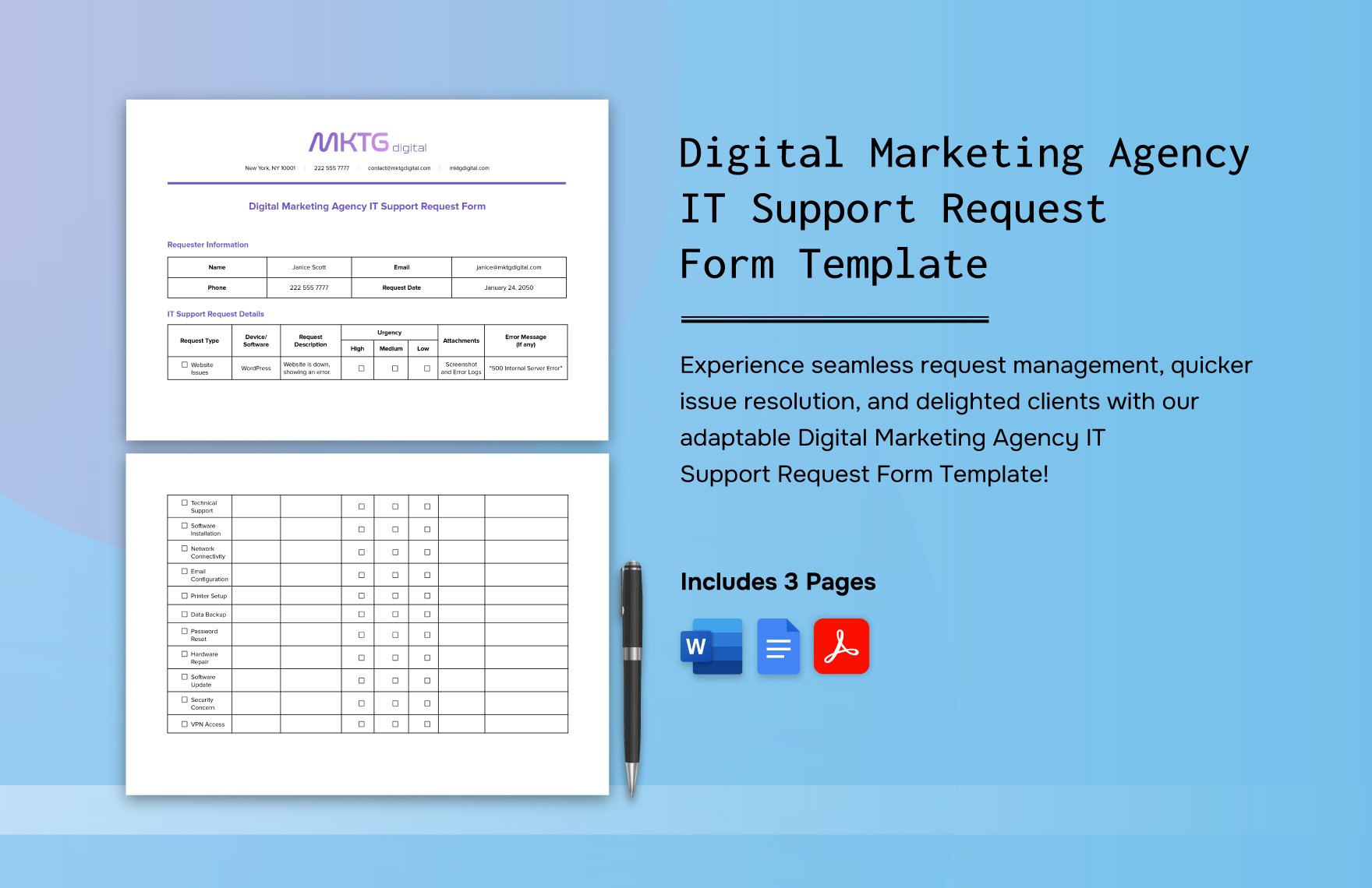 Digital Marketing Agency IT Support Request Form Template in Word, Google Docs, PDF
