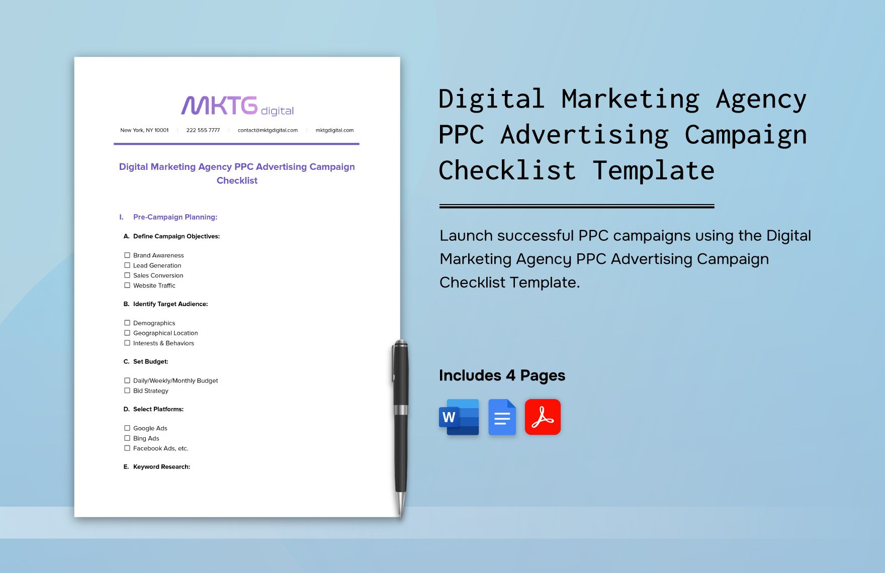 Digital Marketing Agency PPC Advertising Campaign Checklist Template