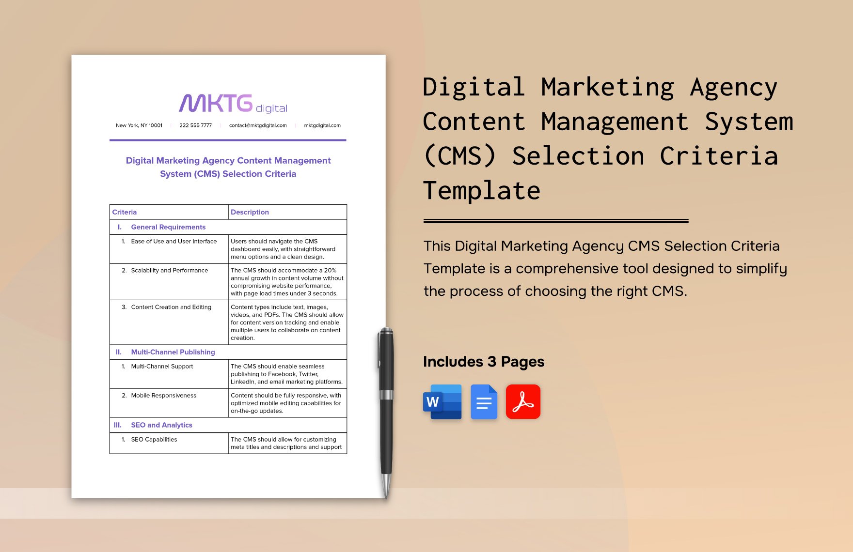 Digital Marketing Agency Content Management System (CMS) Selection Criteria Template