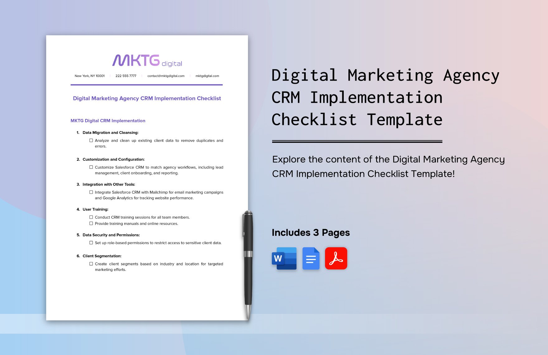 Digital Marketing Agency CRM Implementation Checklist Template