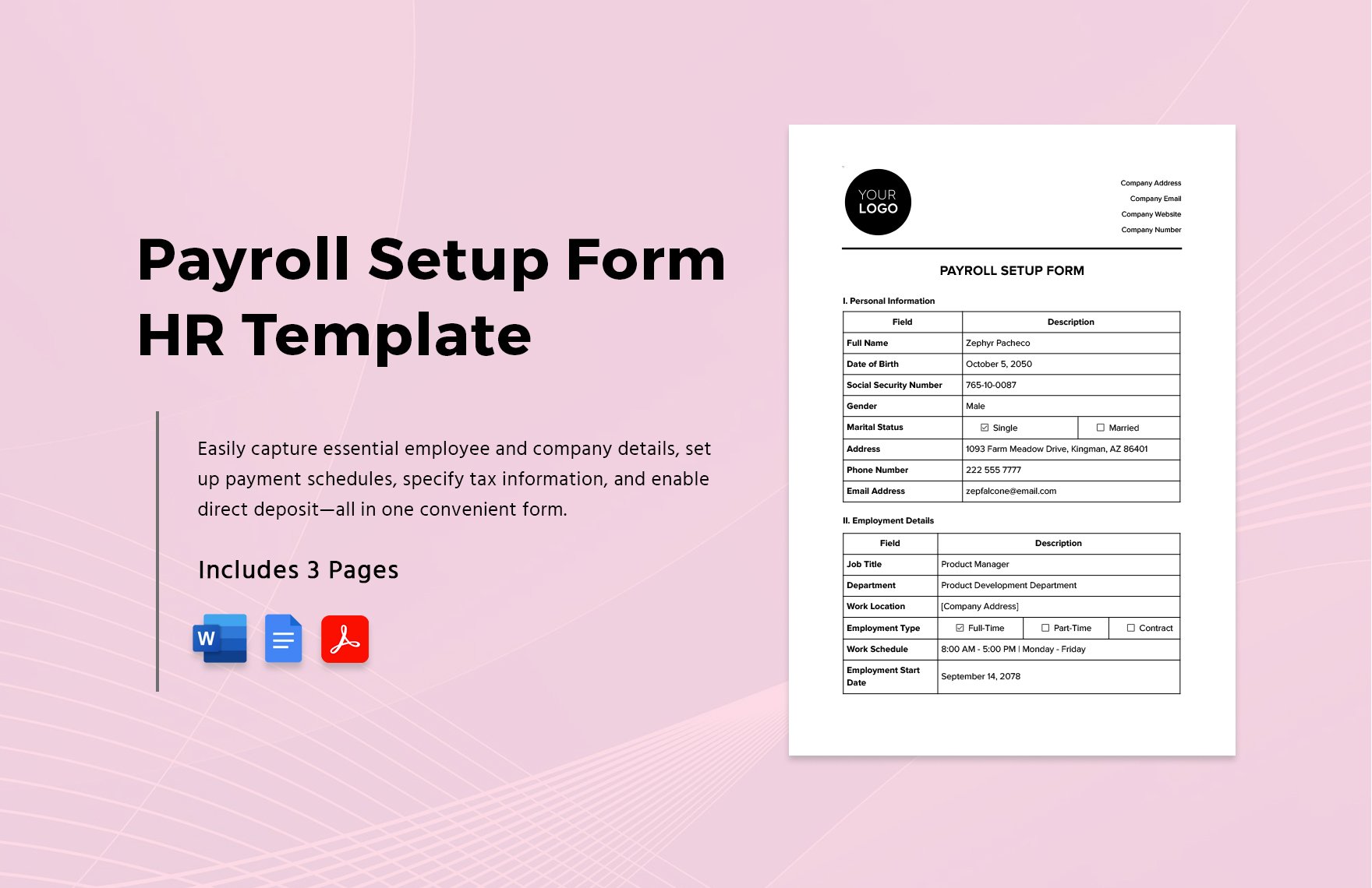 Payroll Setup Form HR Template in Word, Google Docs, PDF