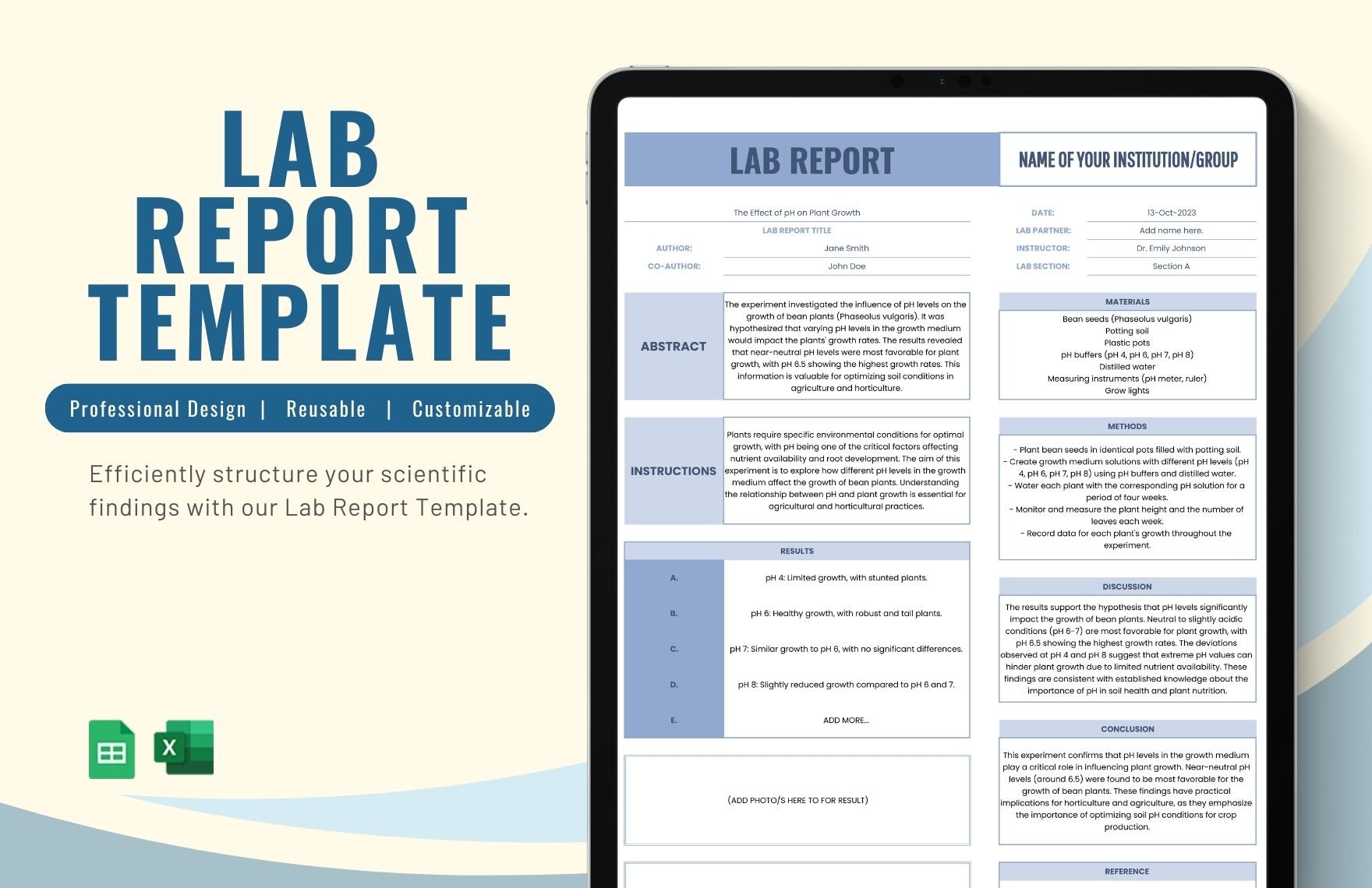 Lab Report Template in Excel, Google Sheets