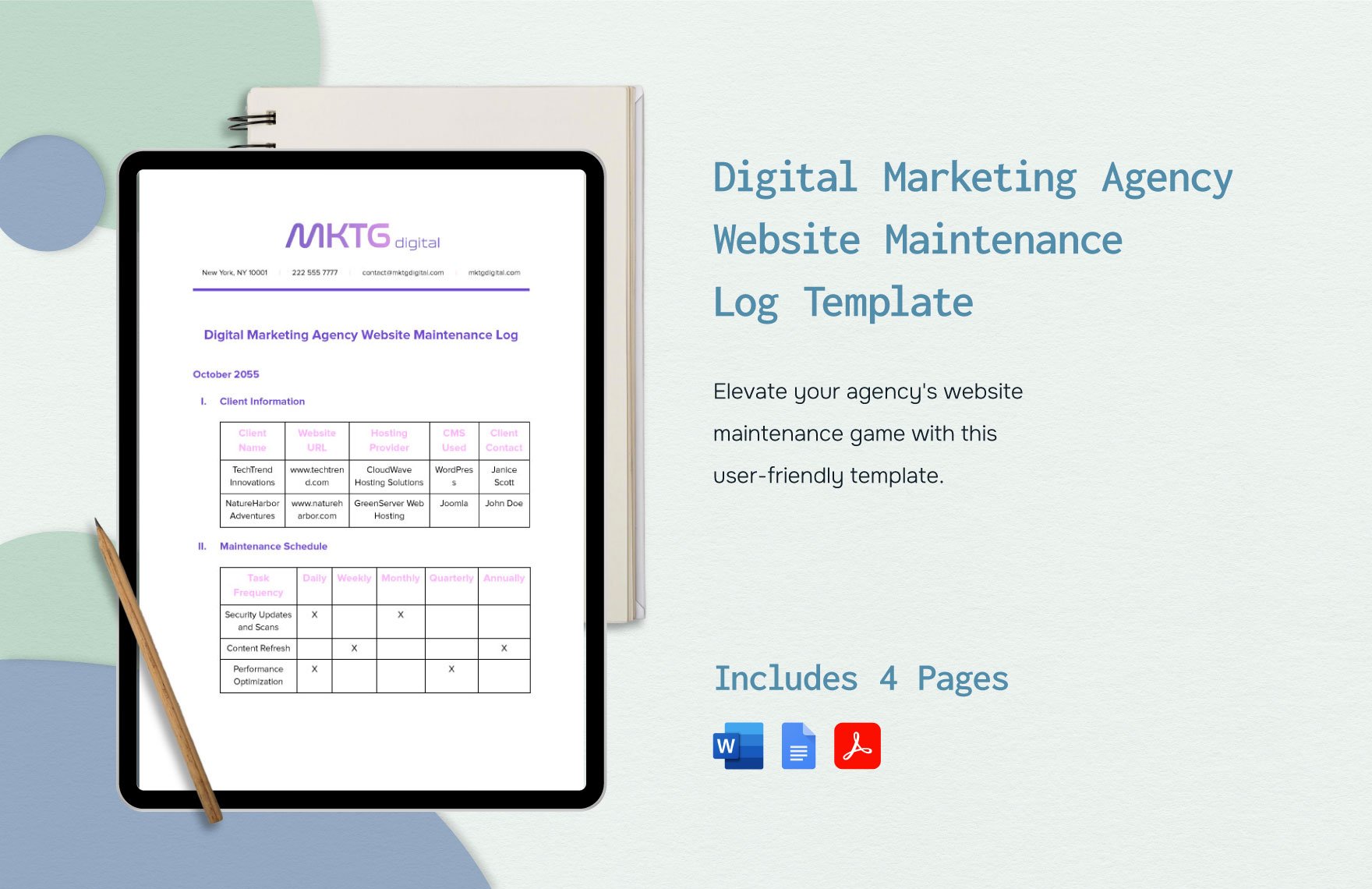 Digital Marketing Agency Website Maintenance Log Template