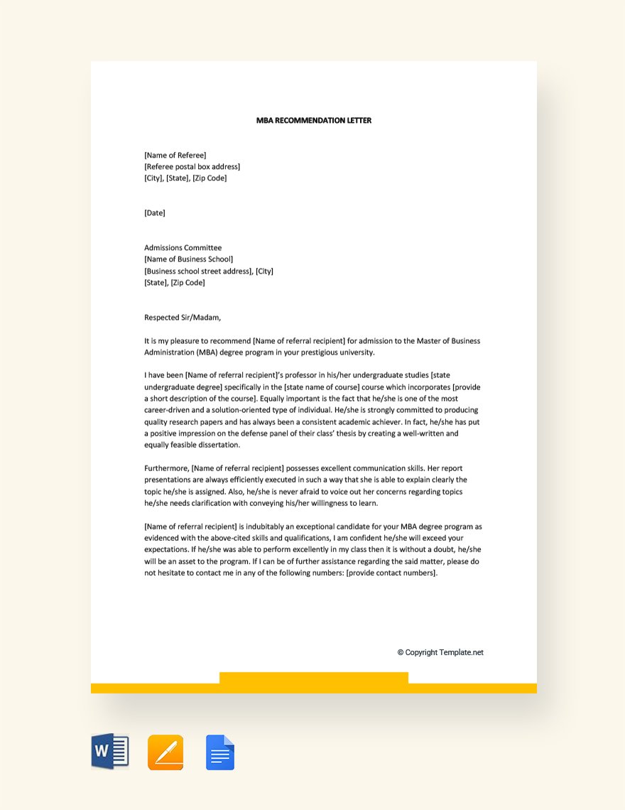 MBA Recommendation Letter Template