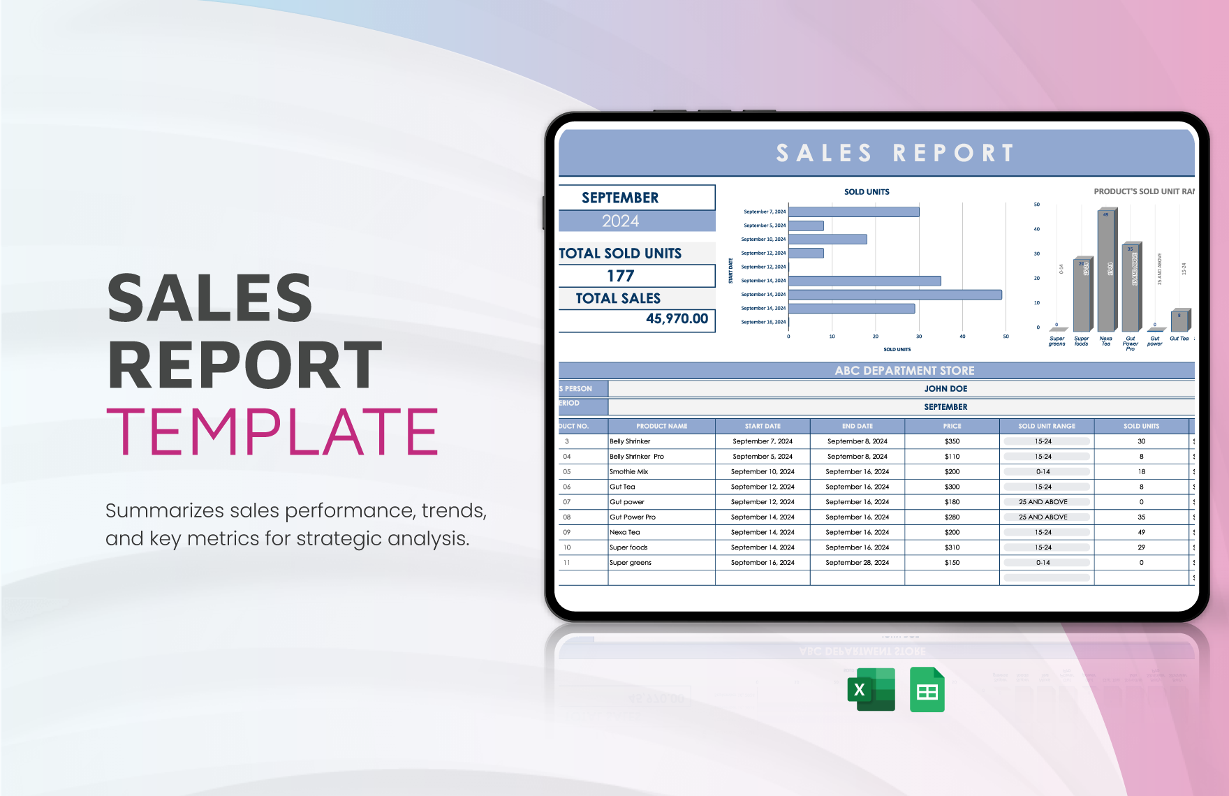 Sales Report Template in Excel, Google Sheets