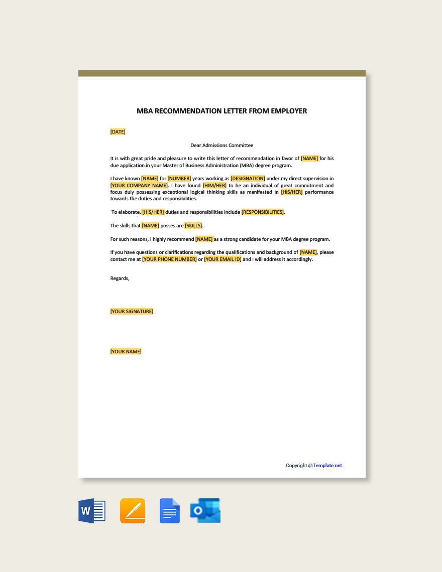 Mba Recommendation Letter From Employer Template