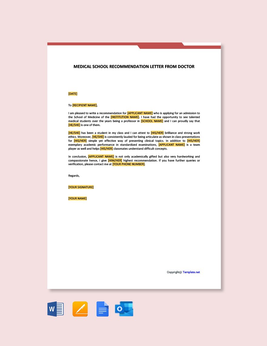 Medical School Recommendation Letter From Doctor Template