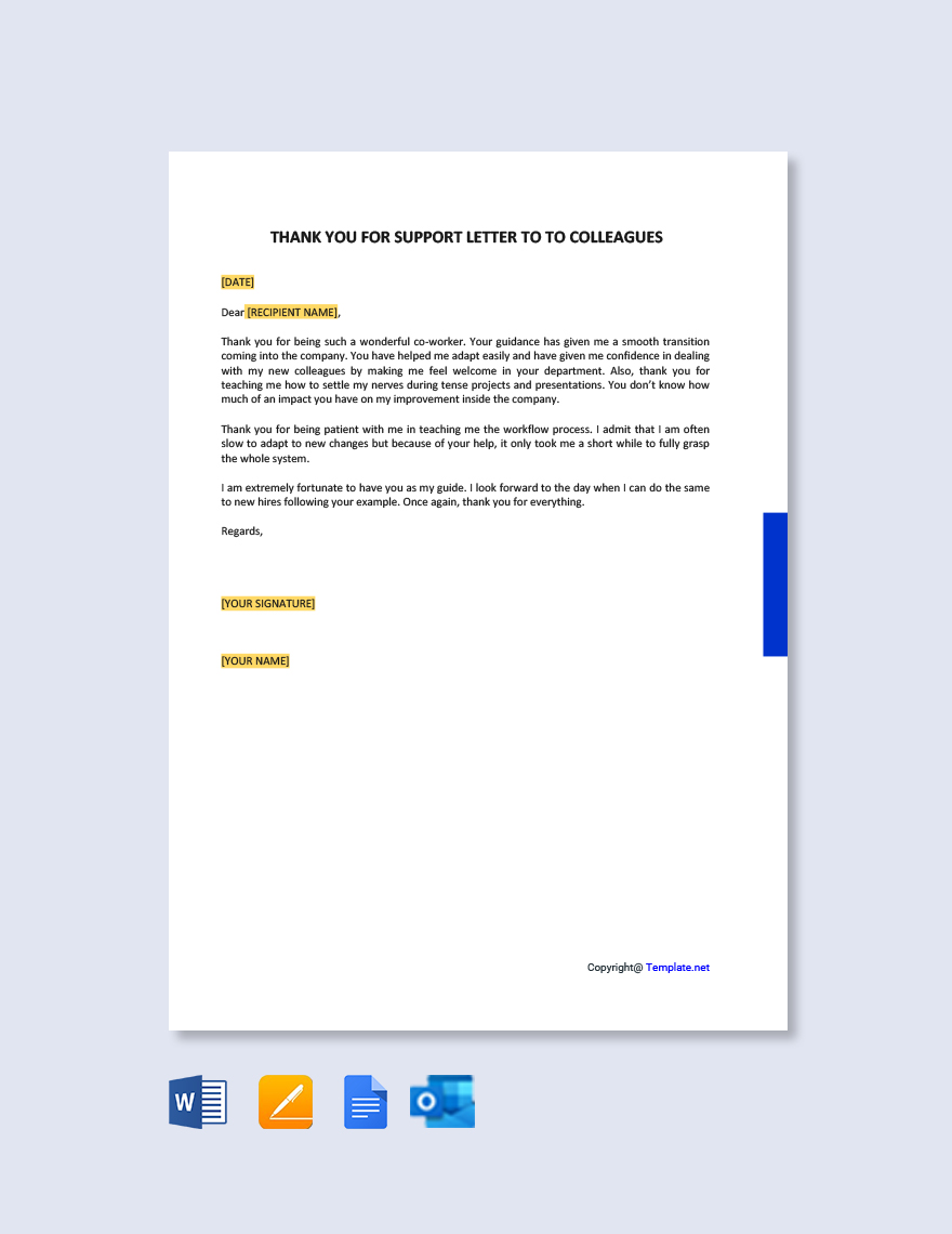 Thank You for Your Support Letter to colleagues in Google Docs, Word, Pages, Outlook, PDF - Download | Template.net
