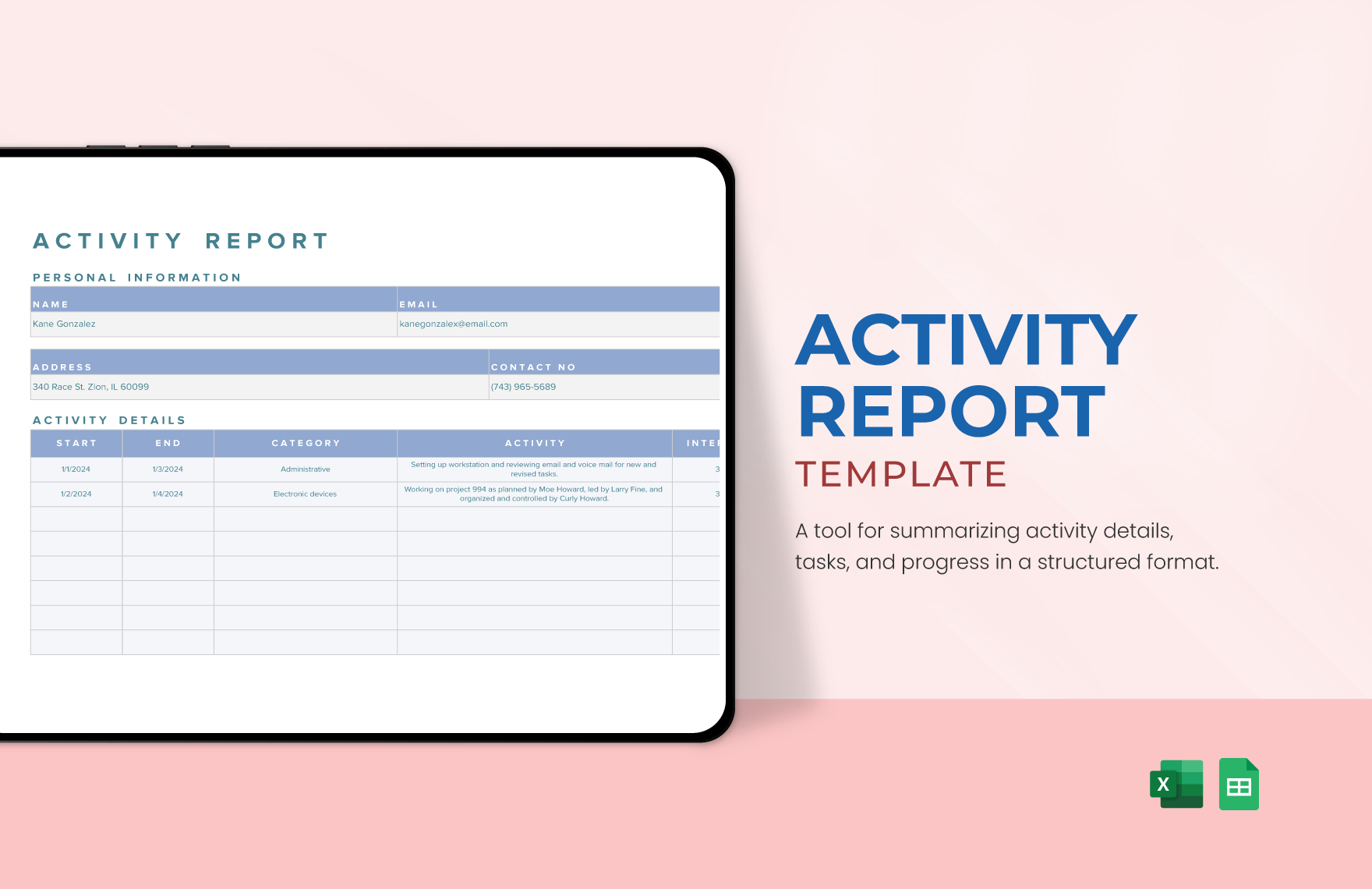 Activity Report Template in Excel, Google Sheets - Download | Template.net