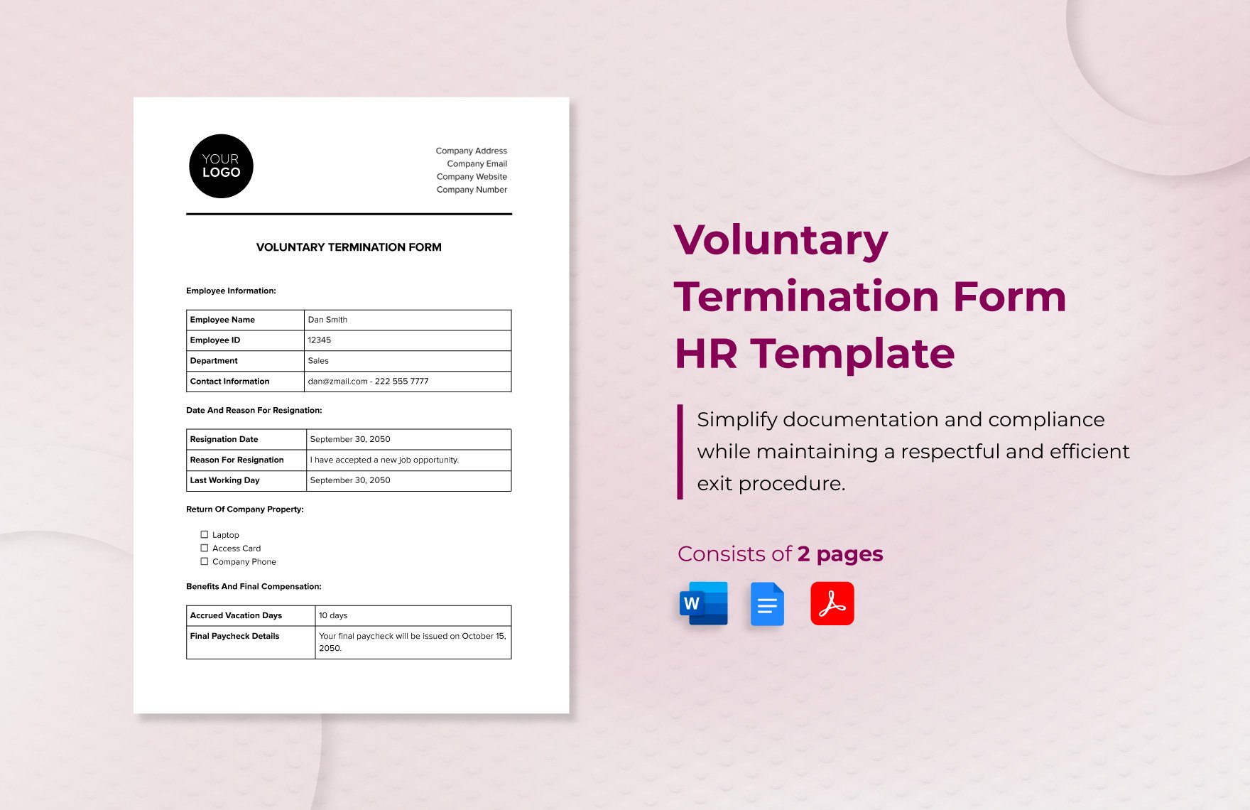 Voluntary Termination Form HR Template in Word, Google Docs, PDF