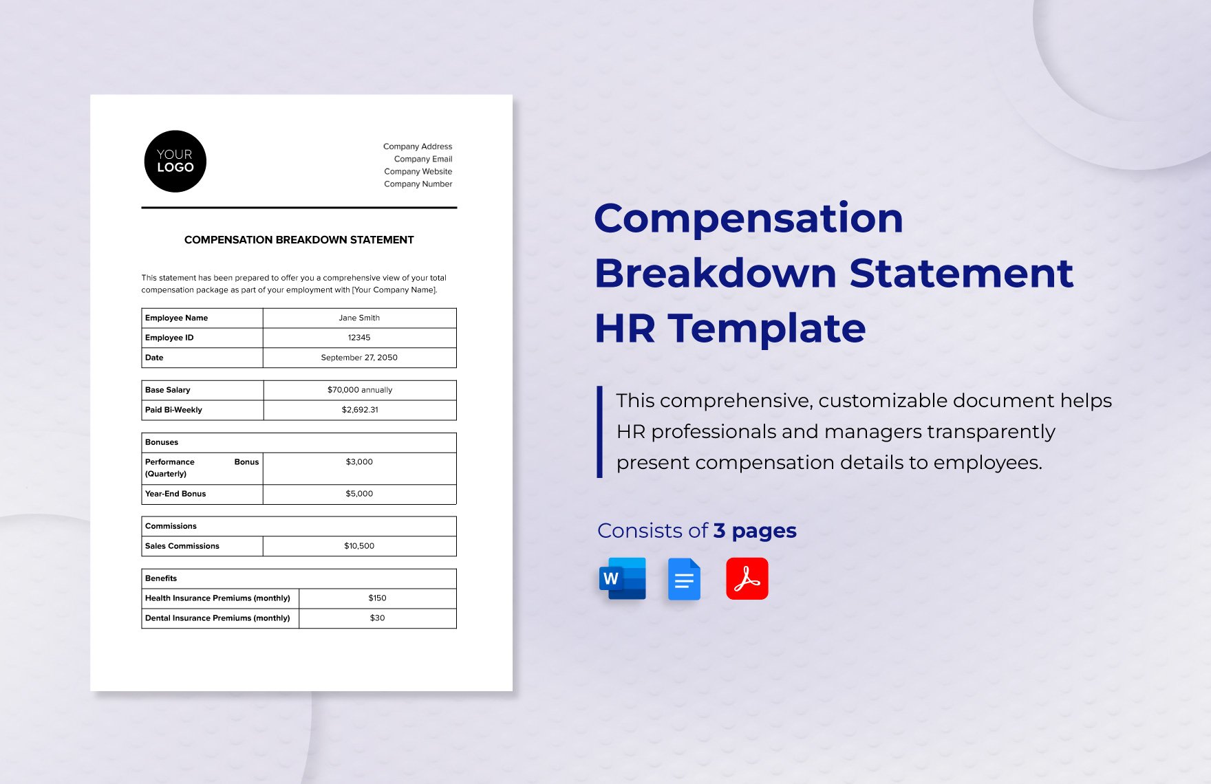 Compensation Breakdown Statement HR Template in Word, Google Docs, PDF