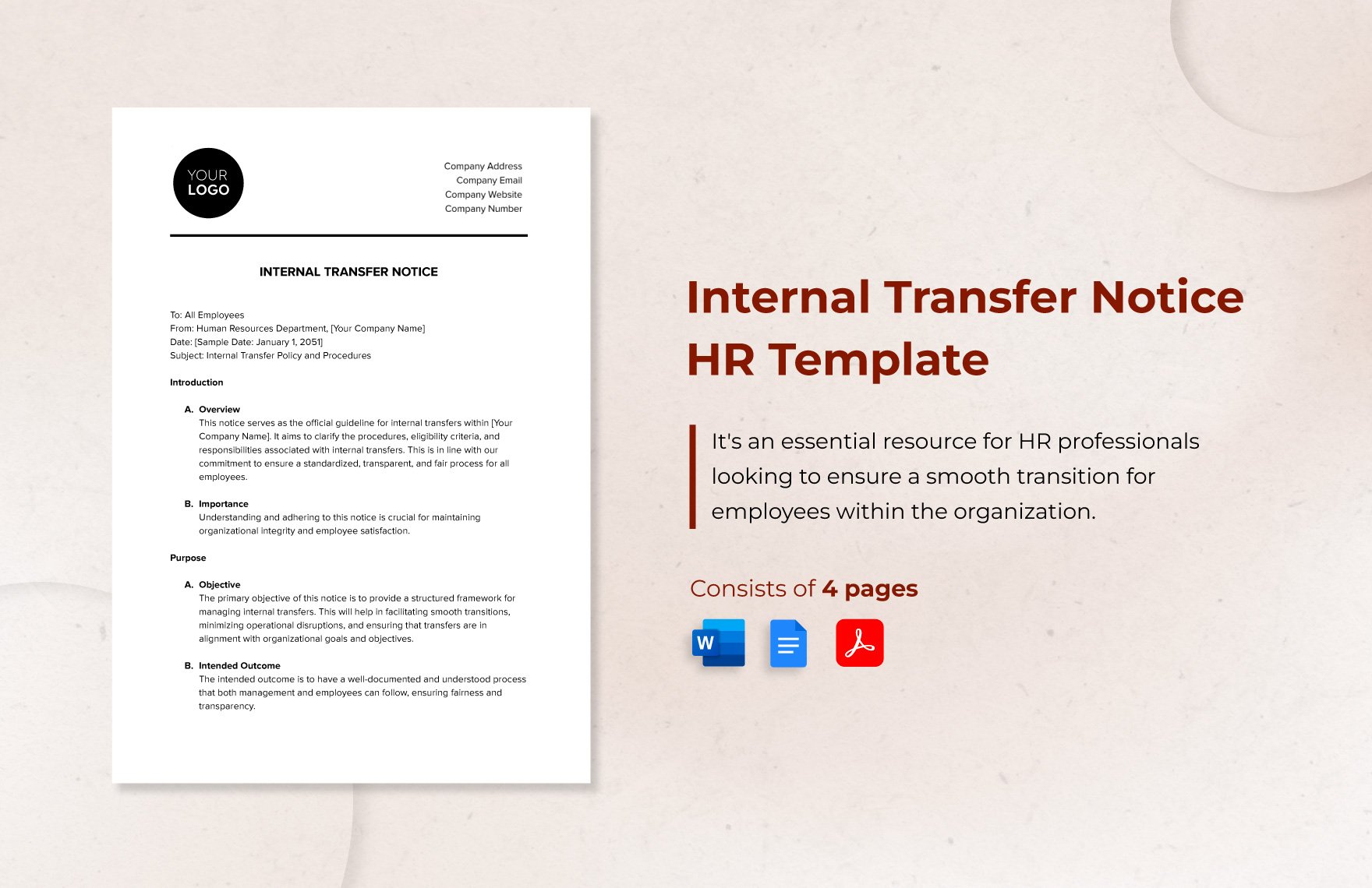 Internal Transfer Notice HR Template in Word, Google Docs, PDF
