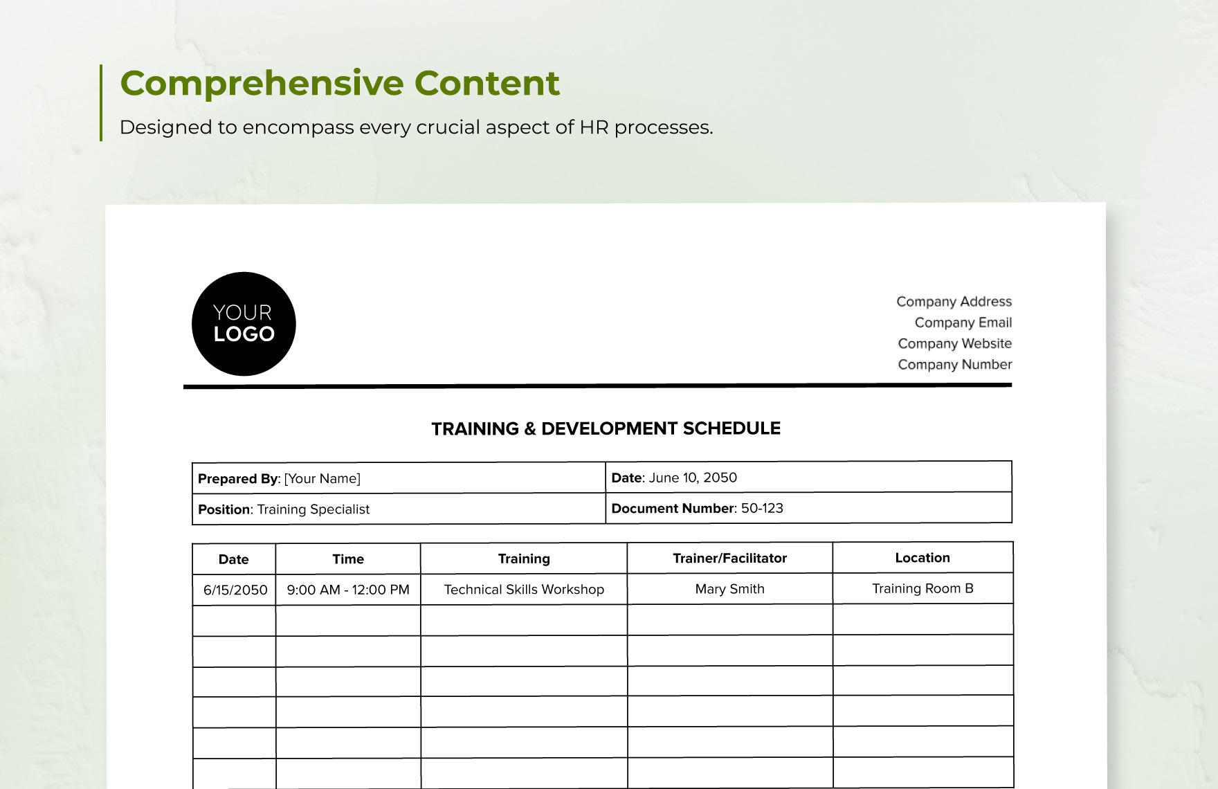 Training & Development Schedule HR Template