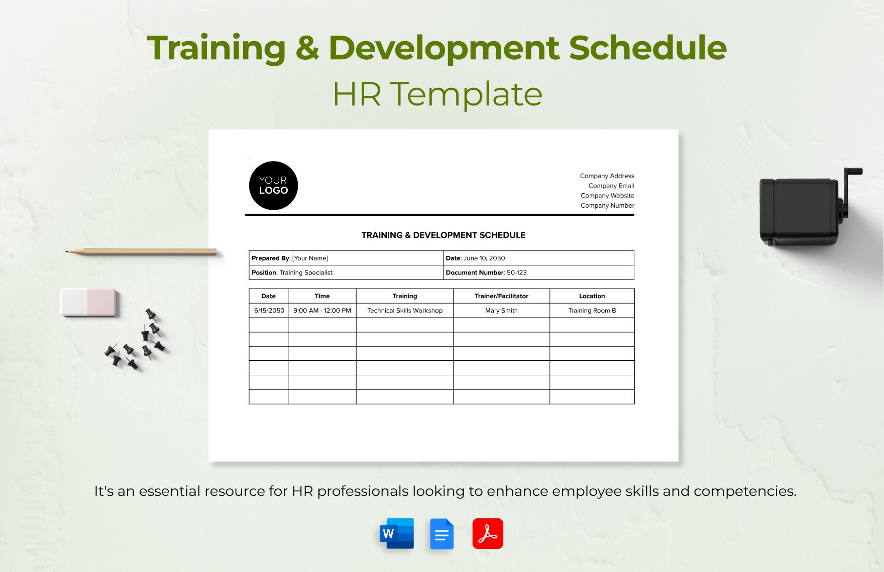 Training & Development Schedule HR Template in Word, Google Docs, PDF