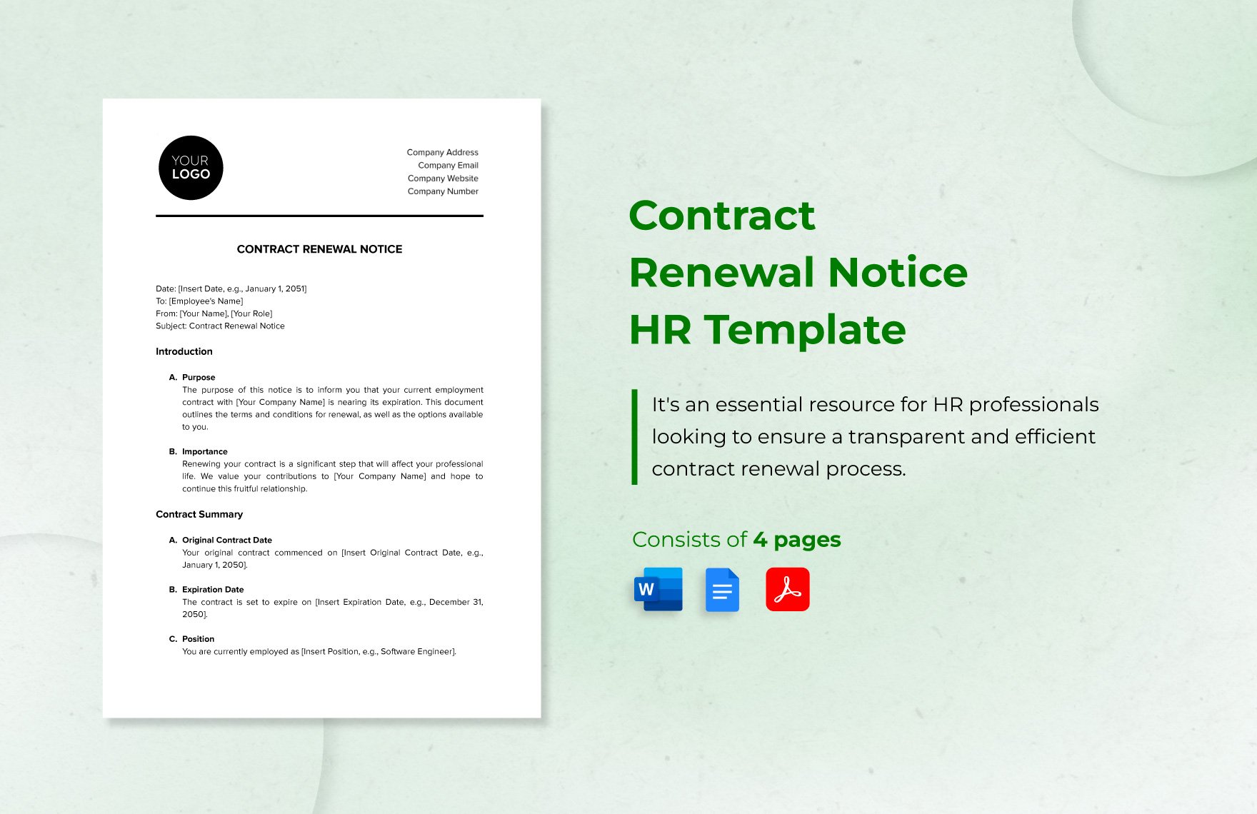Contract Renewal Notice HR Template in Word, Google Docs, PDF