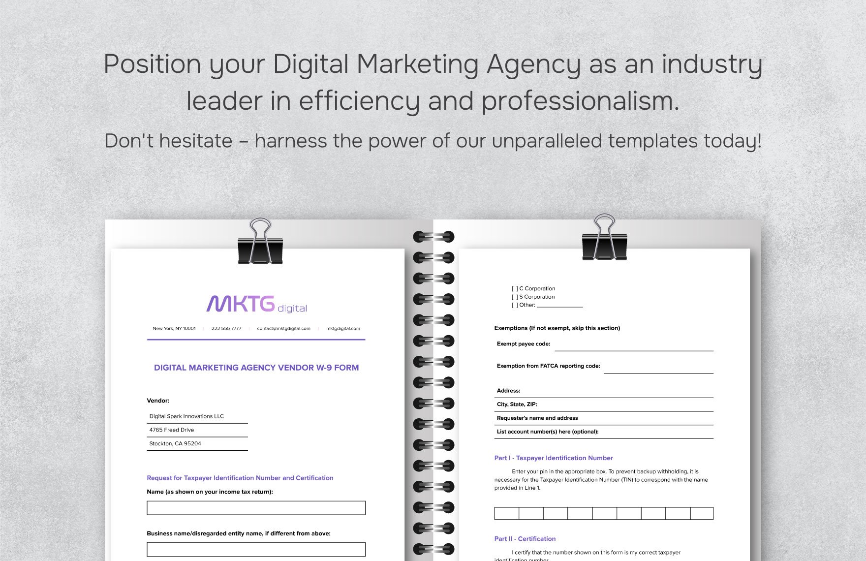 Digital Marketing Agency Vendor W-9 Form Template