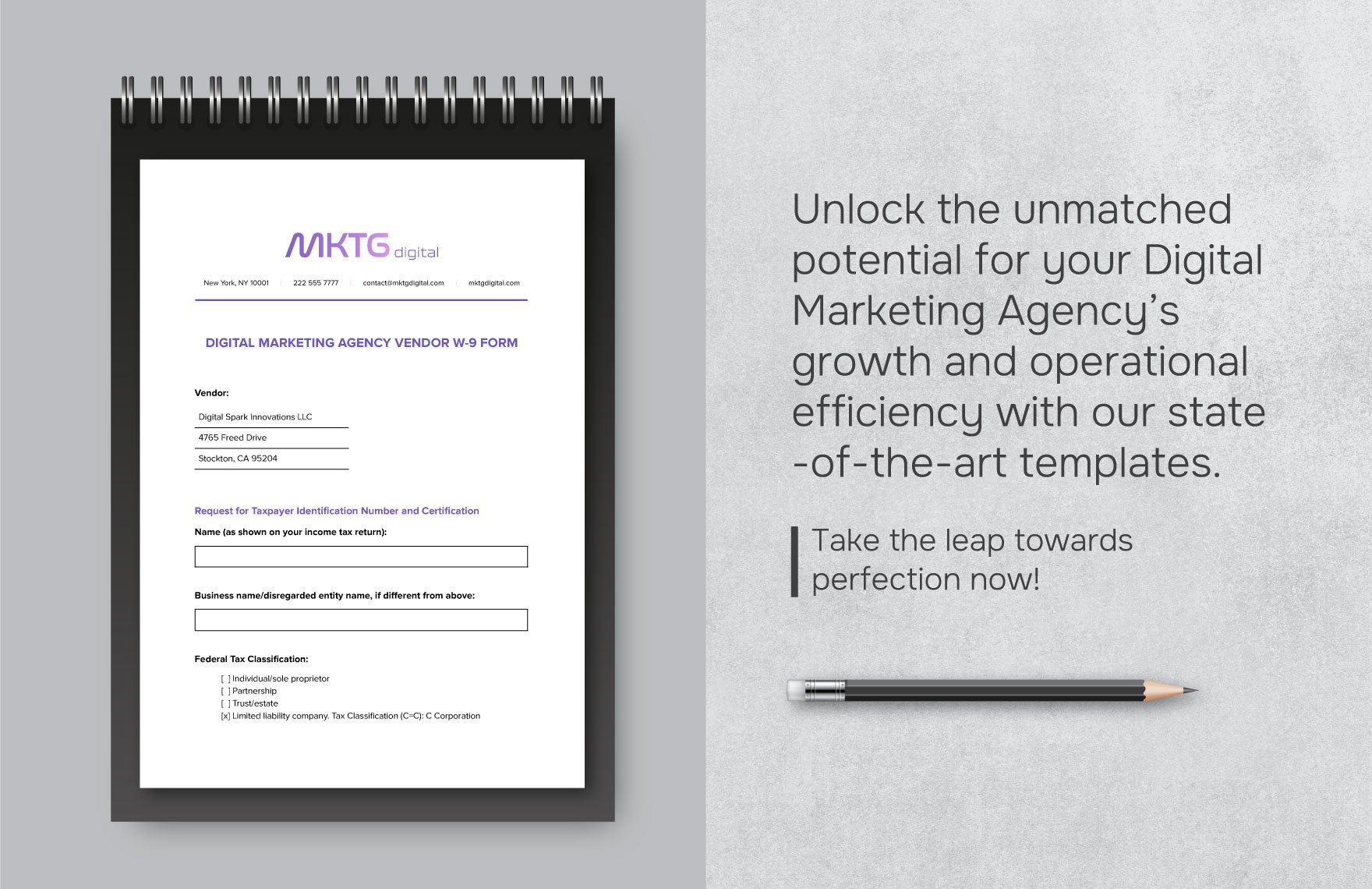 Digital Marketing Agency Vendor W-9 Form Template