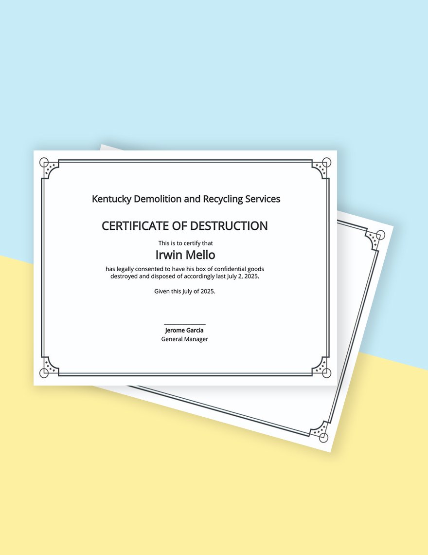 Certificate of Destruction Template