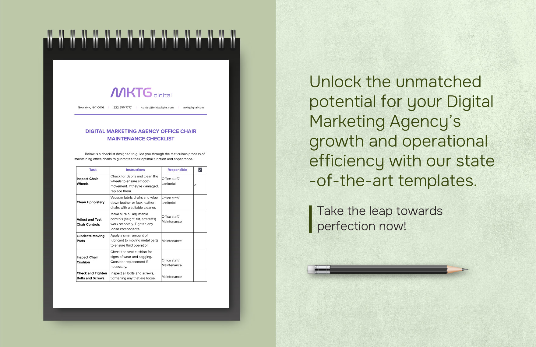 Digital Marketing Agency Office Chair Maintenance Checklist Template