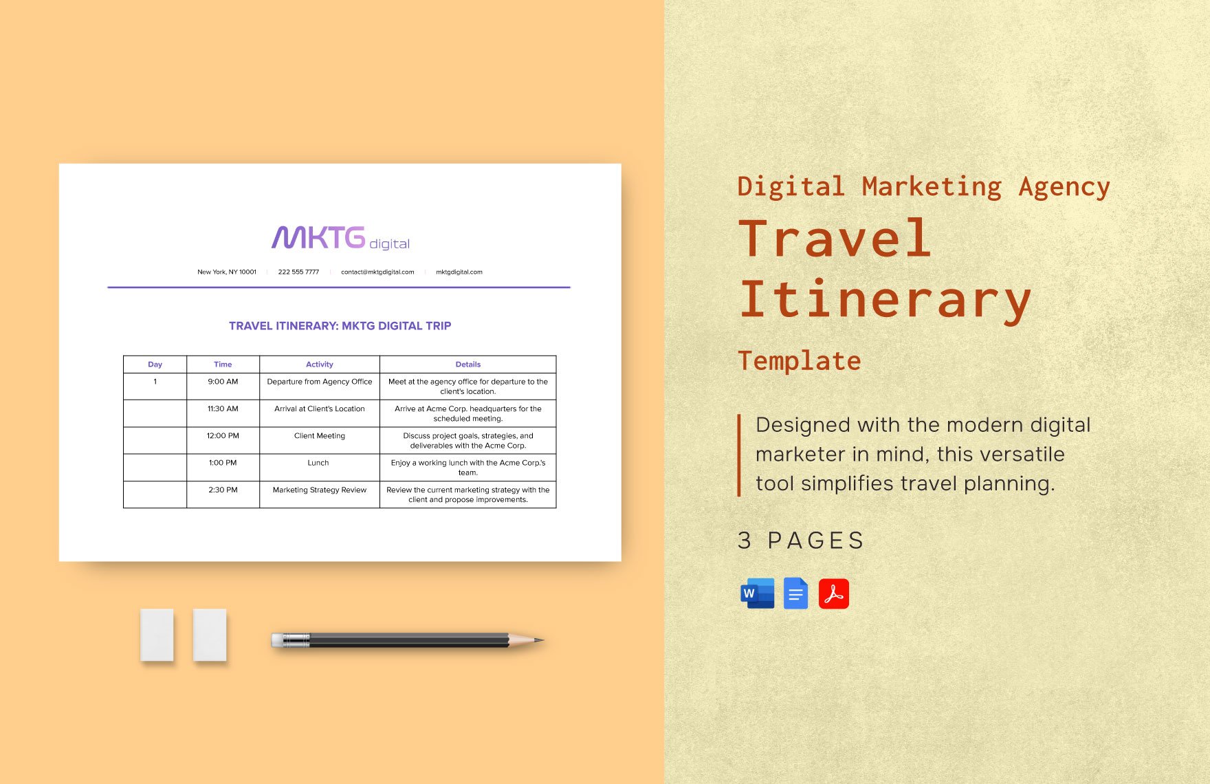Digital Marketing Agency Travel Itinerary Template