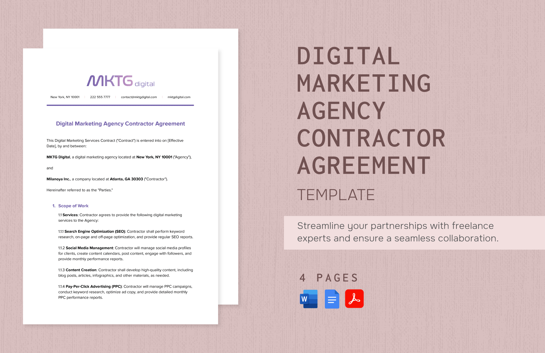 Digital Marketing Agency Contractor Agreement Template