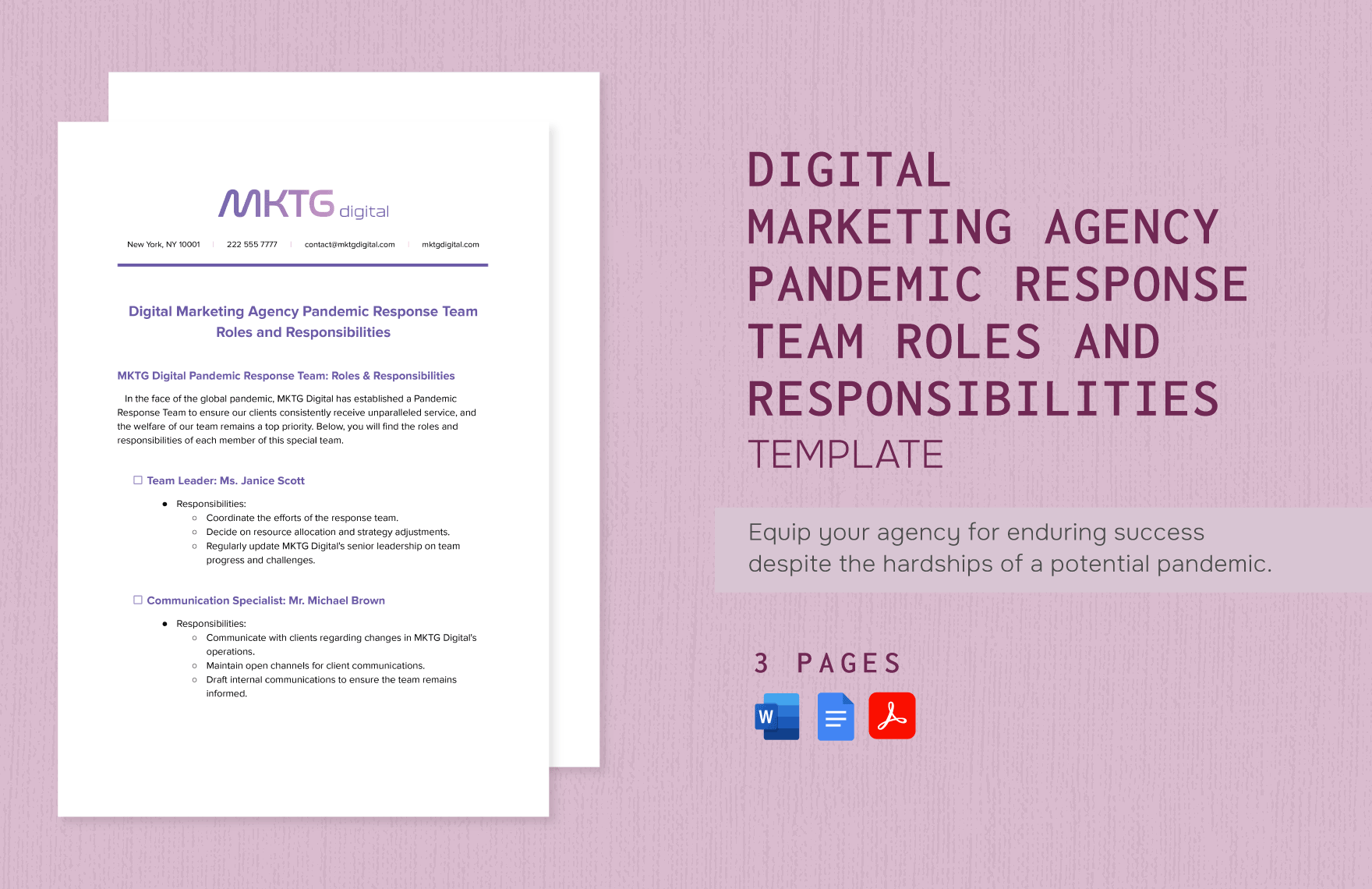 Digital Marketing Agency Pandemic Response Team Roles and Responsibilities Template